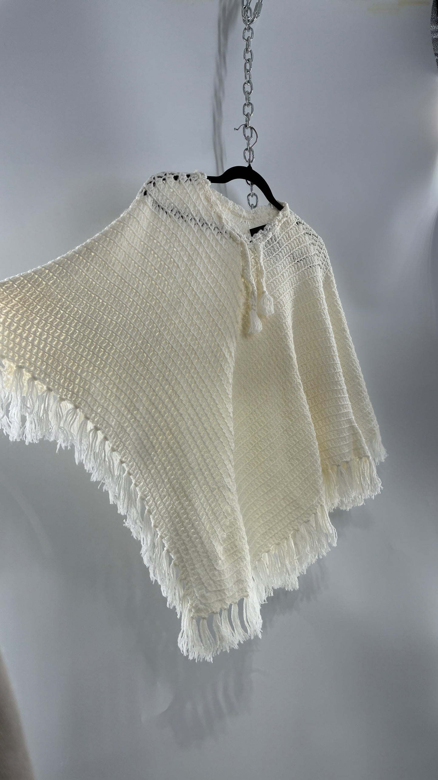 Vintage Off White Hand Knit Poncho