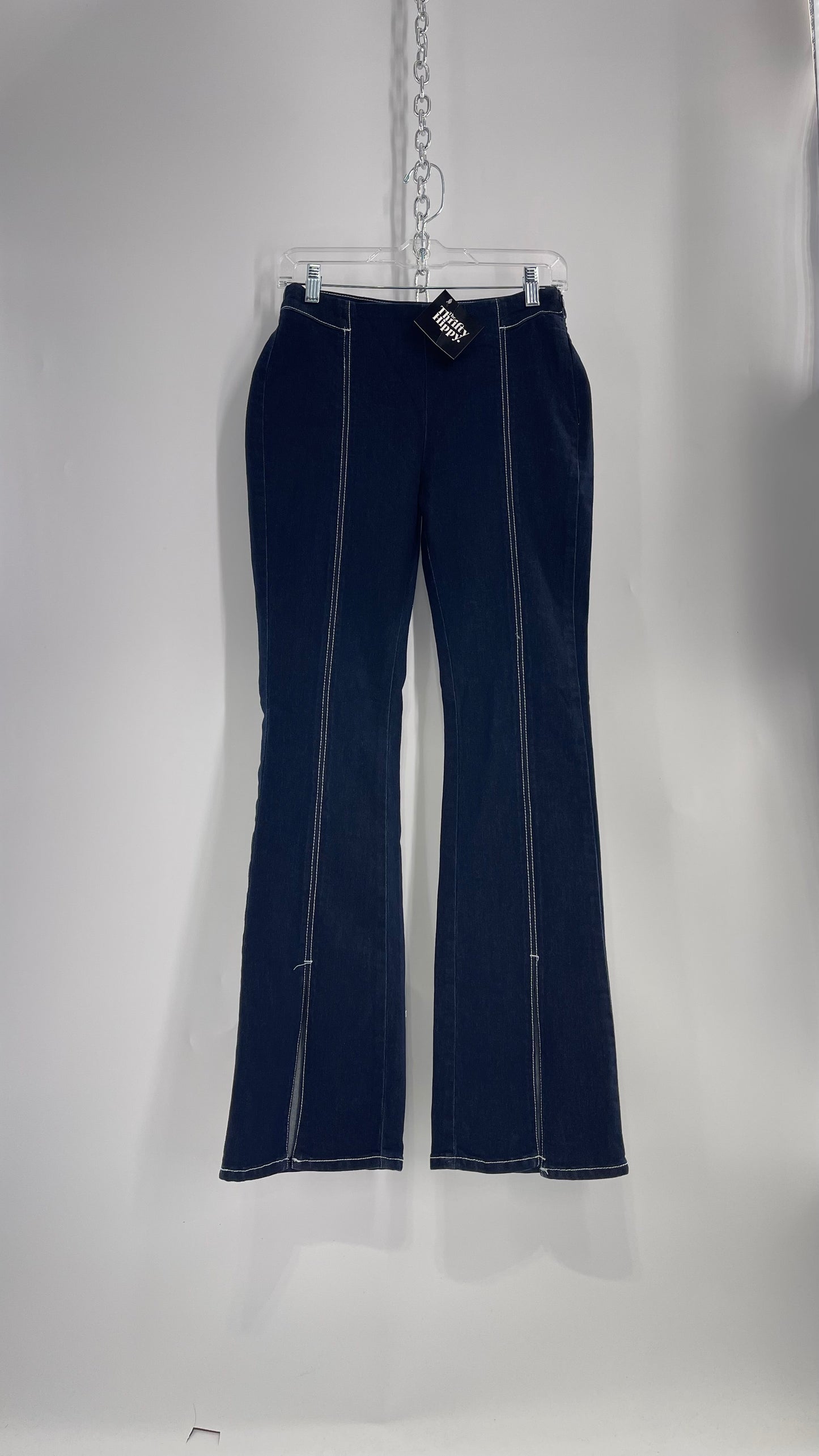 BDG Urban Outfitters Low Rise Dark Wash Jeans/Denim Kick Flares with White Contrast Stitch (26)