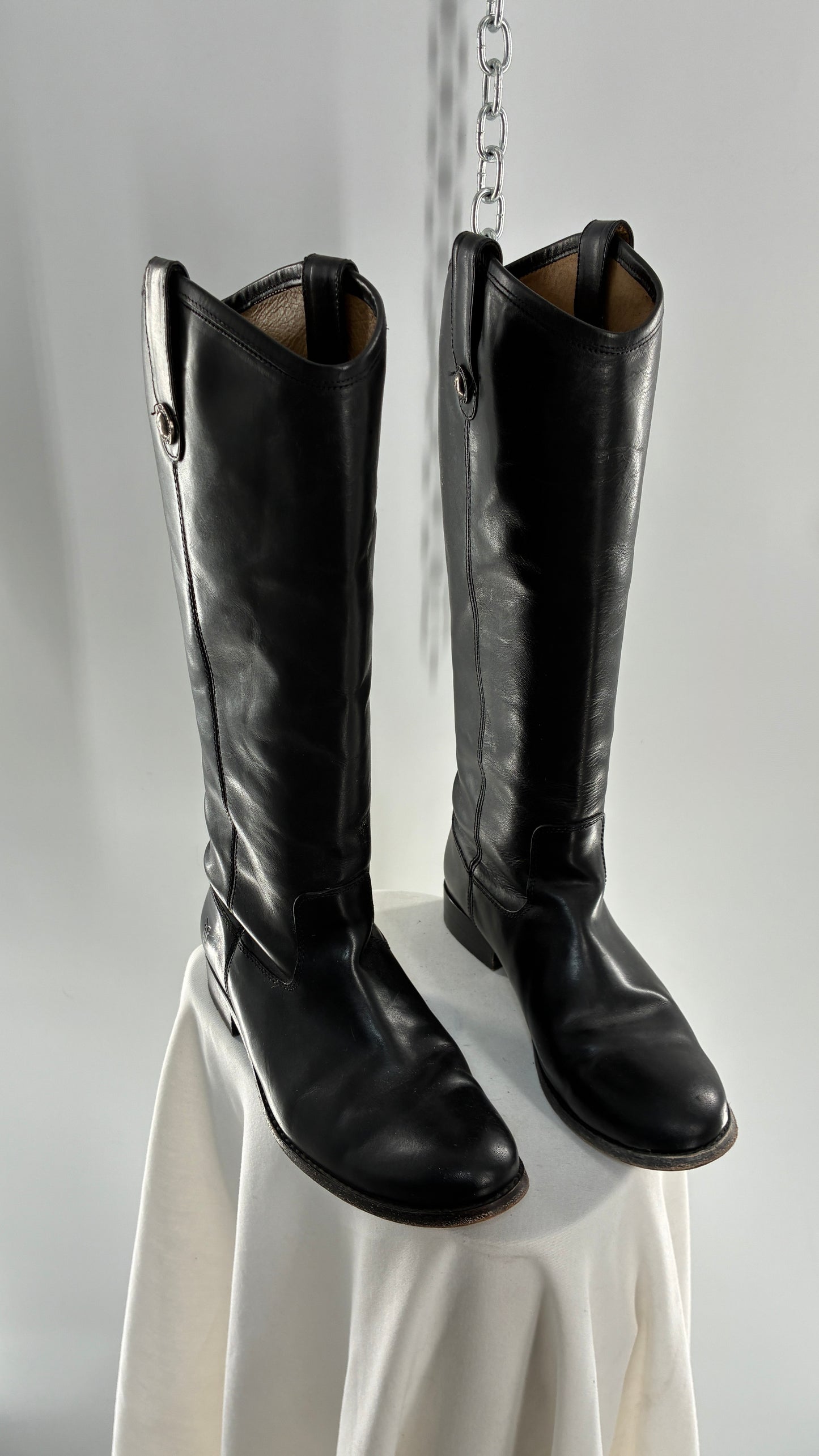Vintage FRYE Melissa Tall Black Leather Button Boot Made in Mexico (7.5)