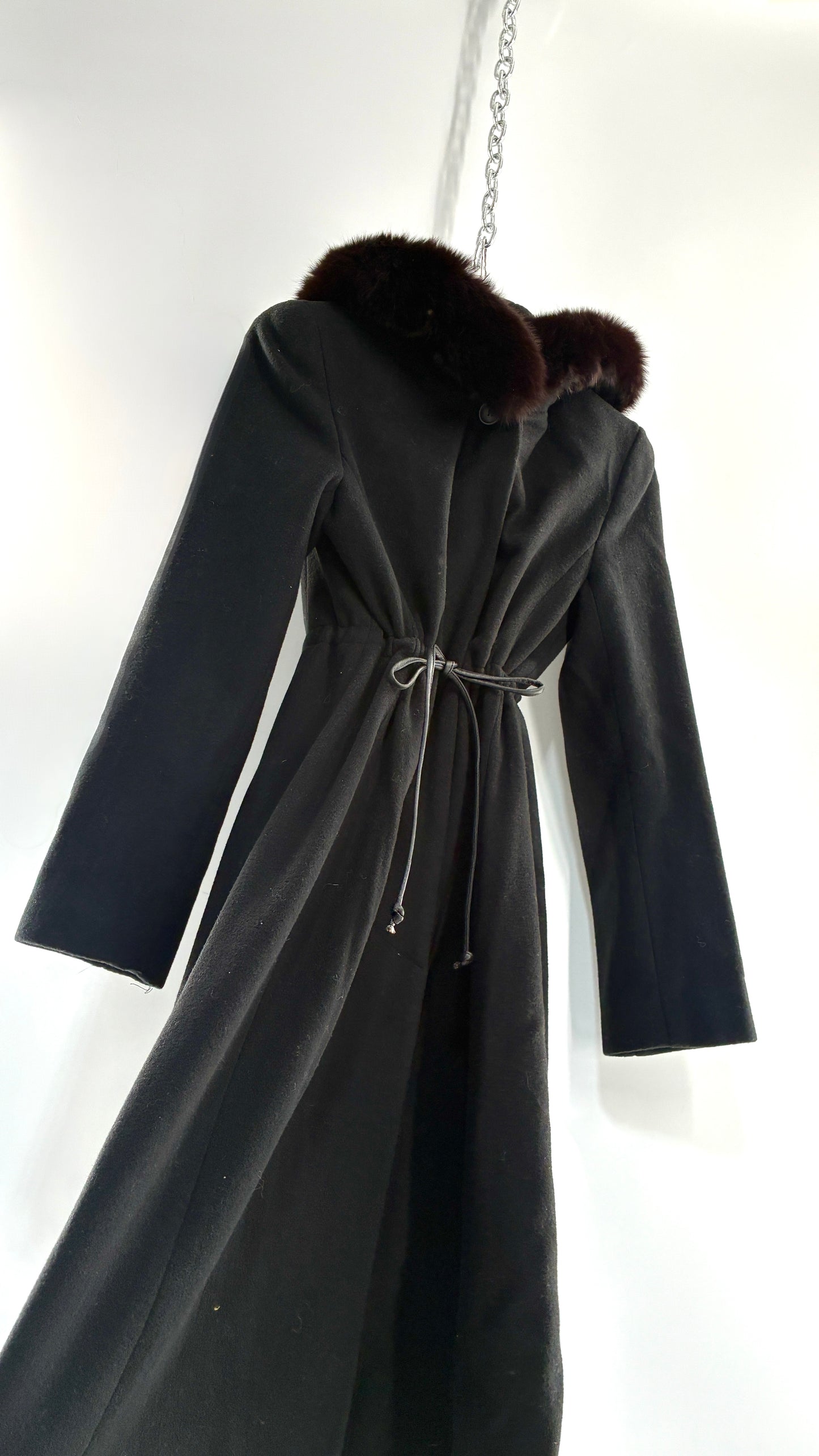 Vintage STEVE by SEARLE Cashmere Blend Coat with Underbust Tie and Fur Hood