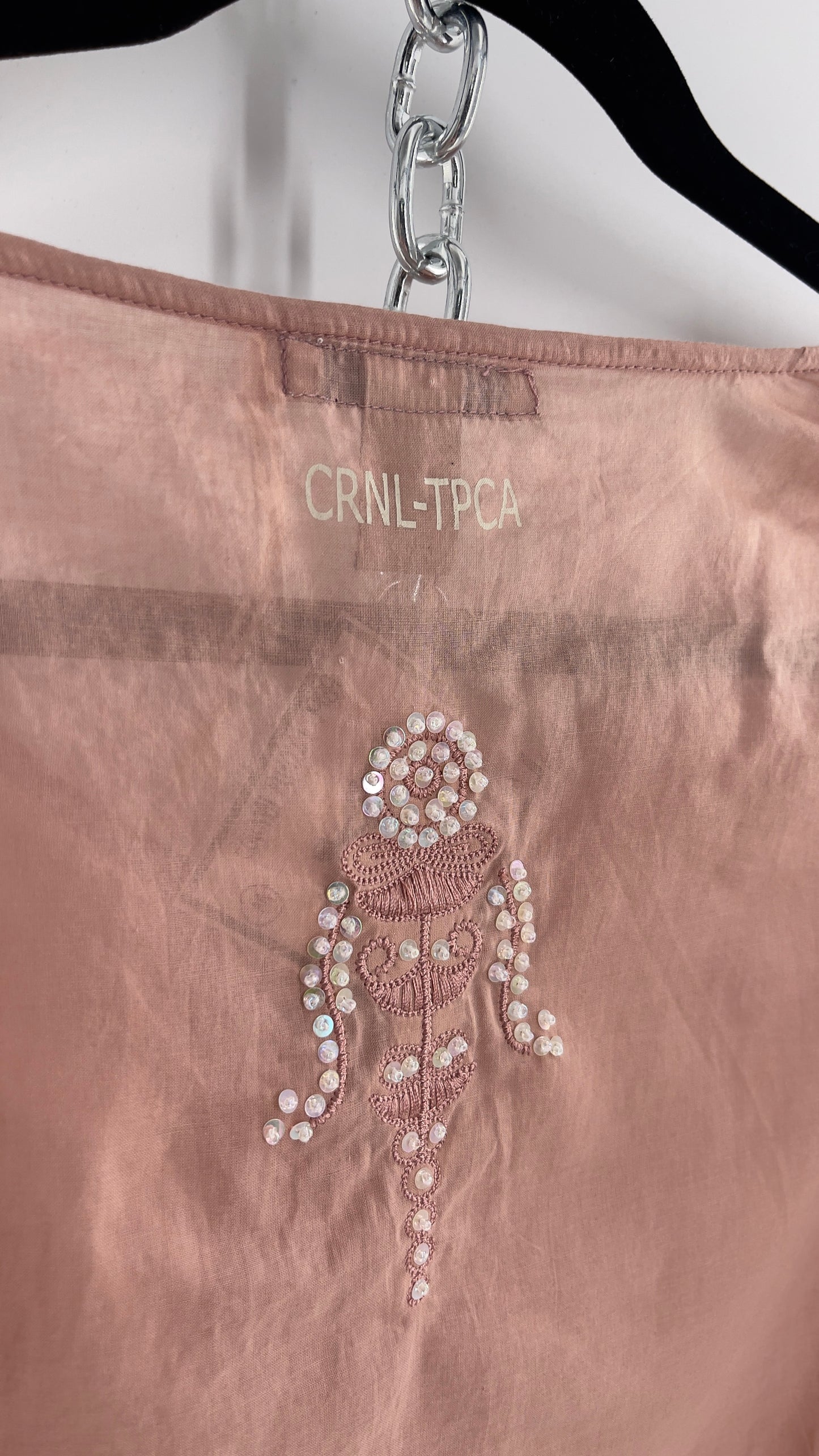 Vintage Coronel Tapioca Dusty Pink Tunic with Beaded Designs and Lace Up Sides (Medium)