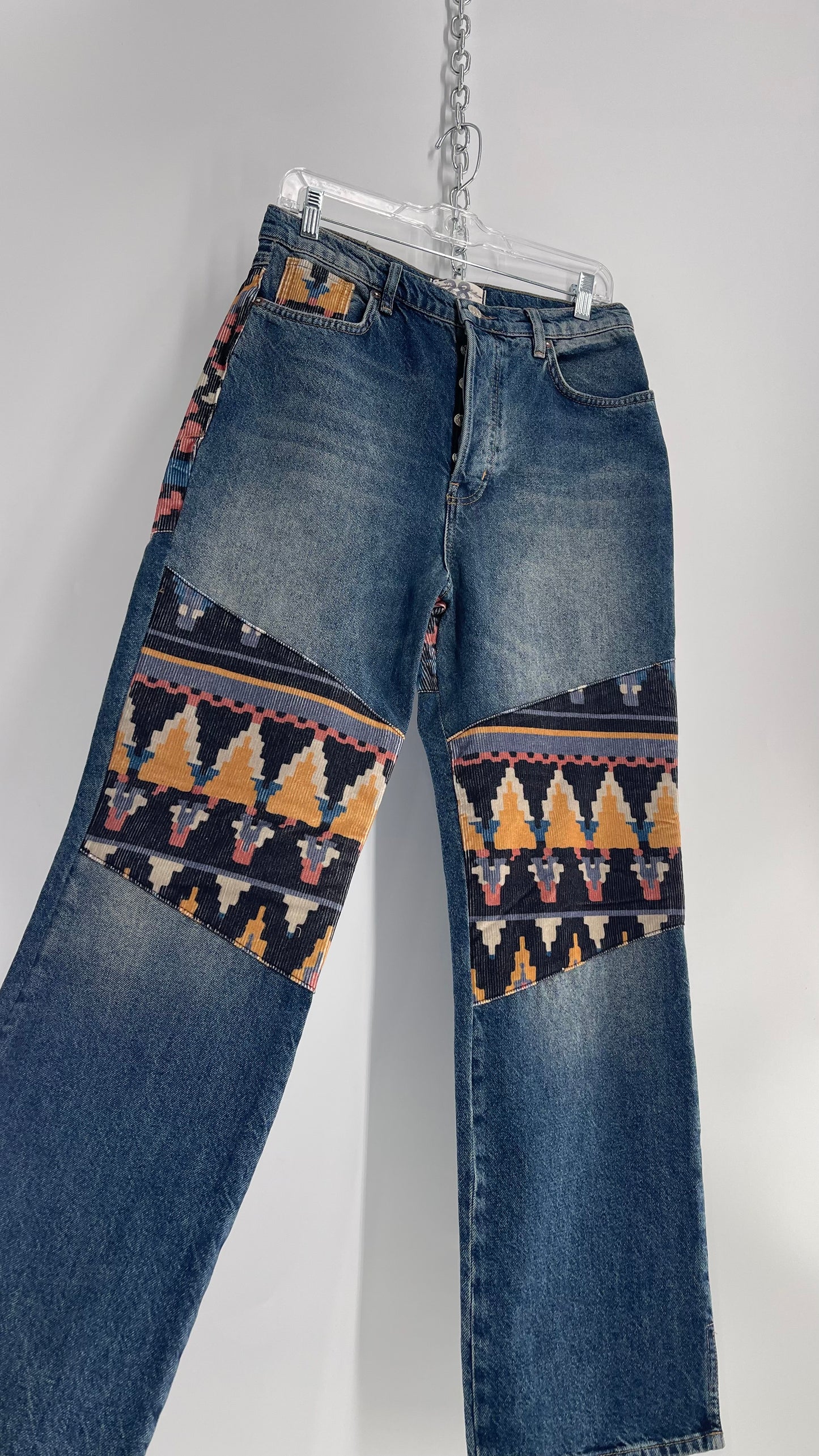 Free People Corduroy Geometric Knee and Bum Patch Jeans (28)