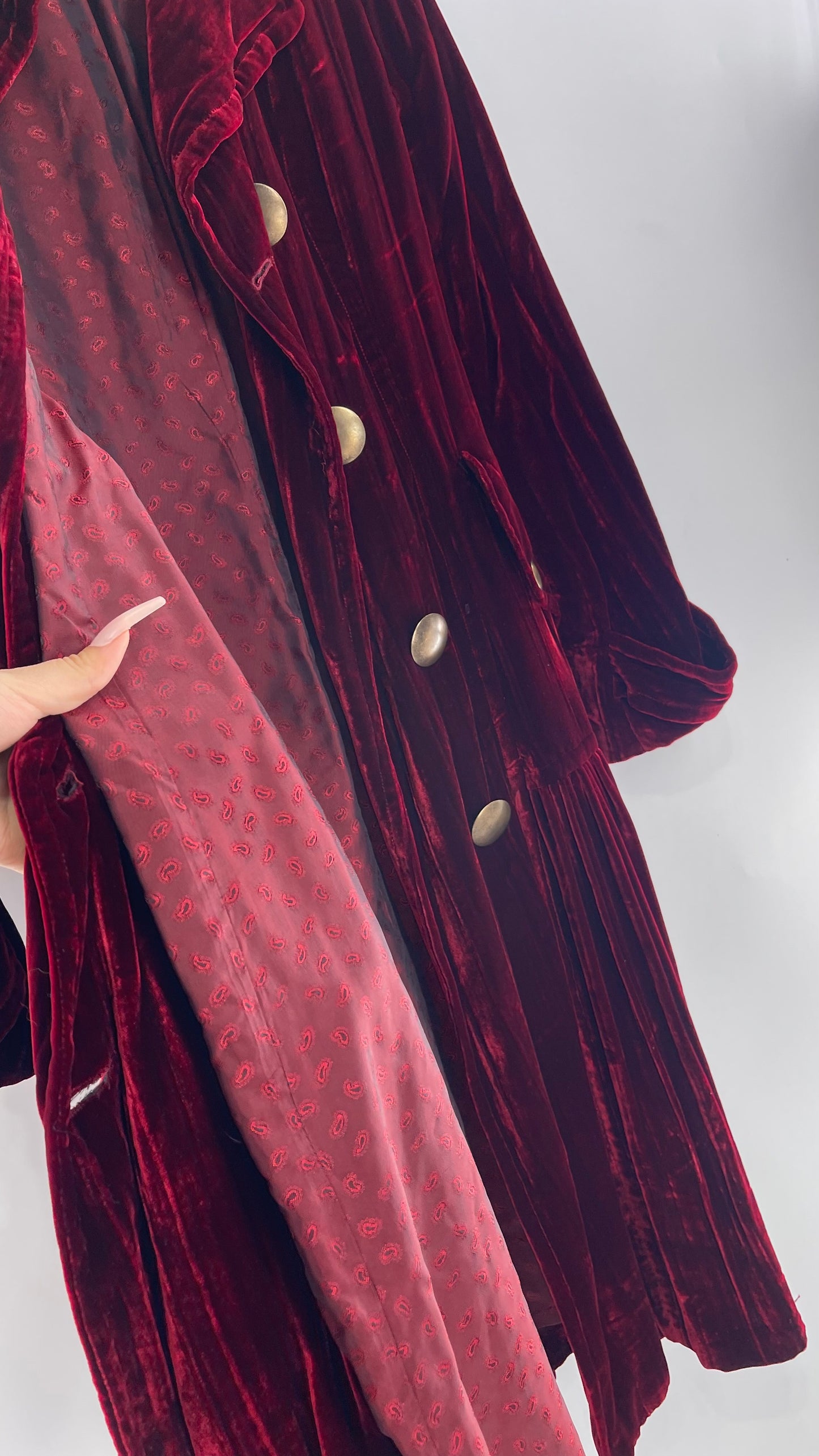 Cynthia Steffe Oxblood Red Velvet Double Breasted Gold Button Coat (XS)