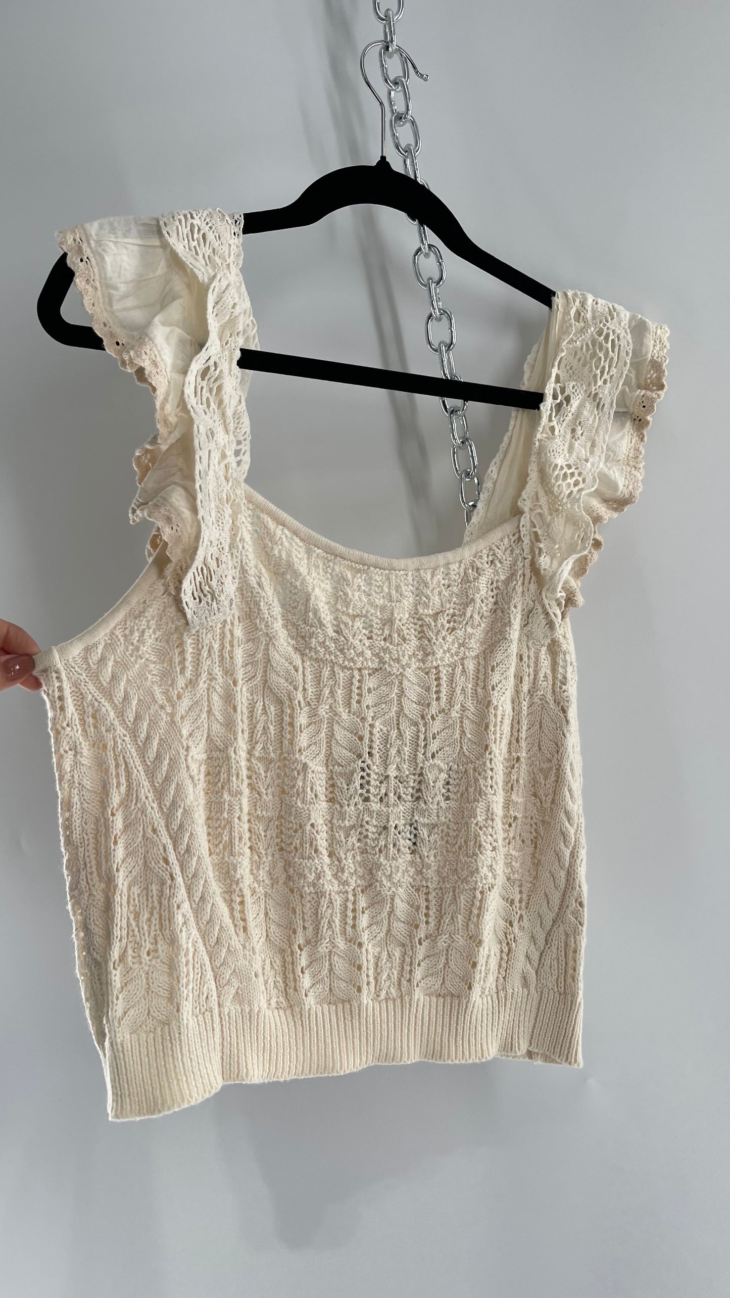 Anthropologie Beige Knit Tank with Ruffled Straps (Large)