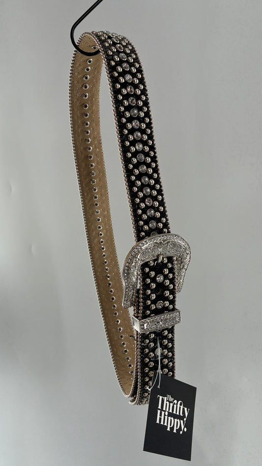 Vintage GUESS Black Rhinestone Studded Belt (Large)