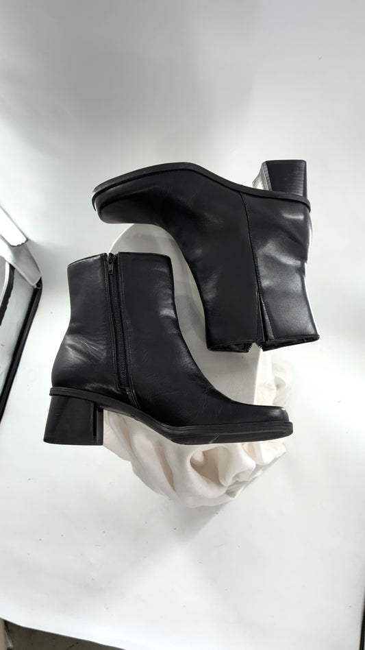 Vintage Naturalizer Black Square Toe Genuine Leather Block Heel Boots Made in Brazil (8)