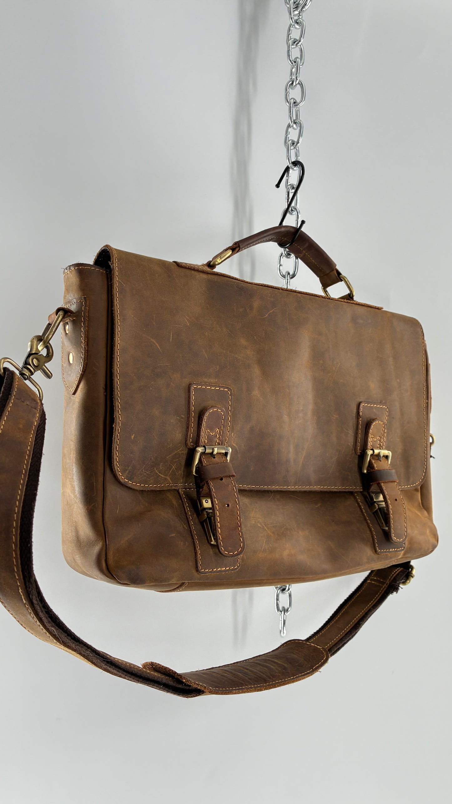 KATTEE Heavy Duty, Thick Genuine Leather Briefcase School Satchel Messenger Bag