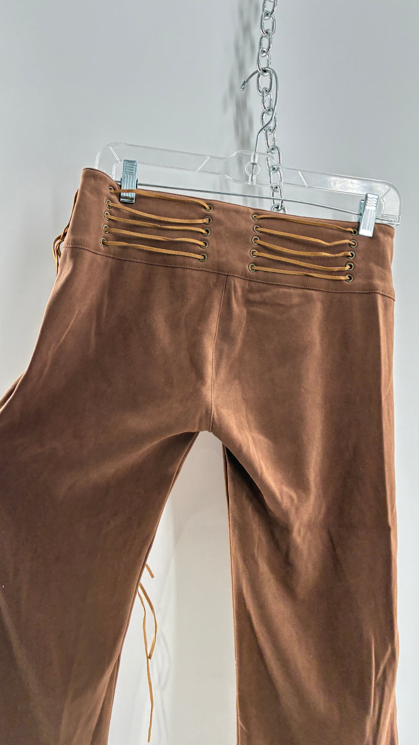 Vintage Rare L.E.I Low Rise Faux Suede Kick Flares with Wide, Thread Through Tassels Hip Band (5)