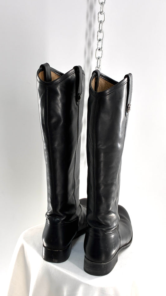 Vintage FRYE Melissa Tall Black Leather Button Boot Made in Mexico (7.5)