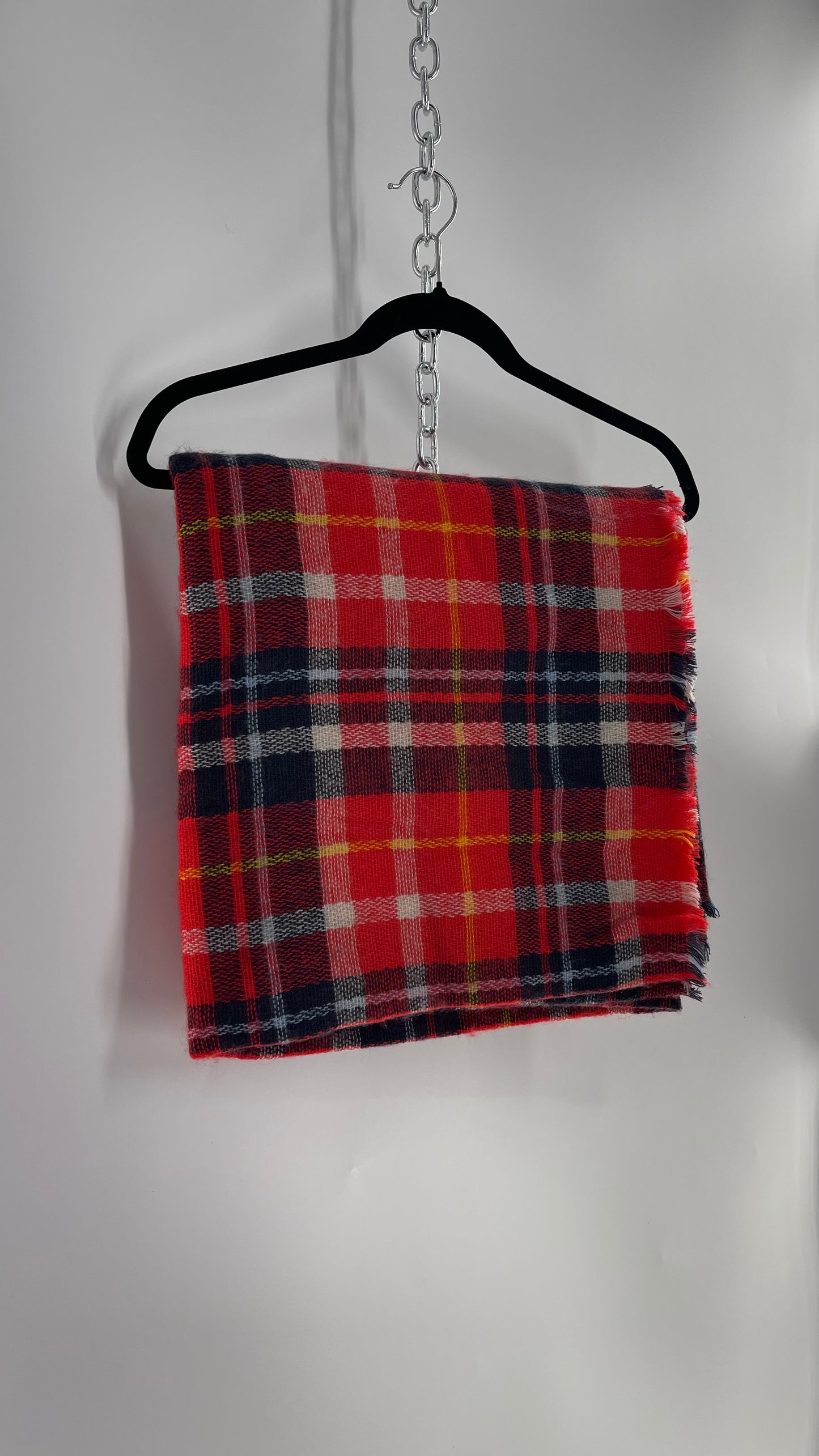 Free People Red Plaid Large Thick Scarf