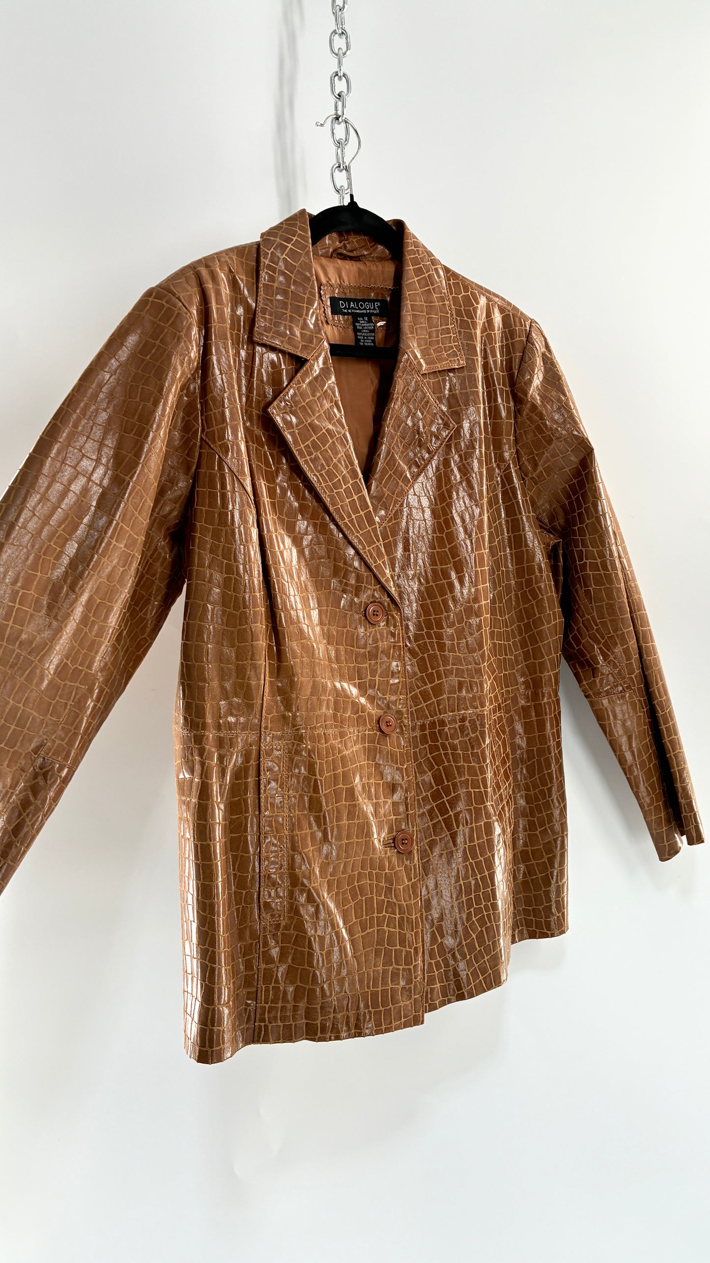 Vintage DIALOGUE Crocodile Embossed Leather Jacket (XL)