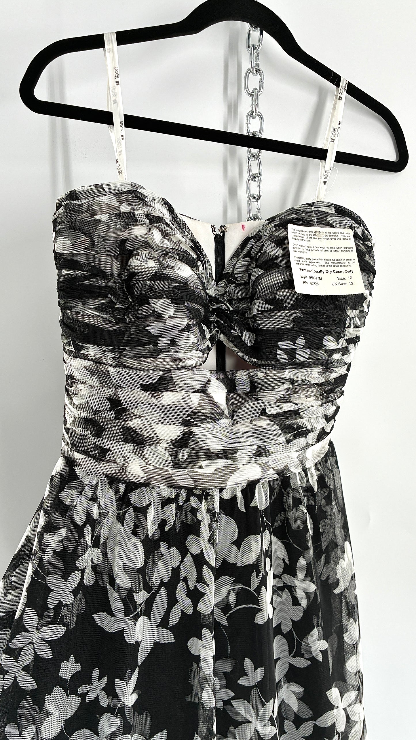 Deadstock Vintage TADASHI Ruched Bust Circle Skirt 1950s Style Black and White Dress (10)