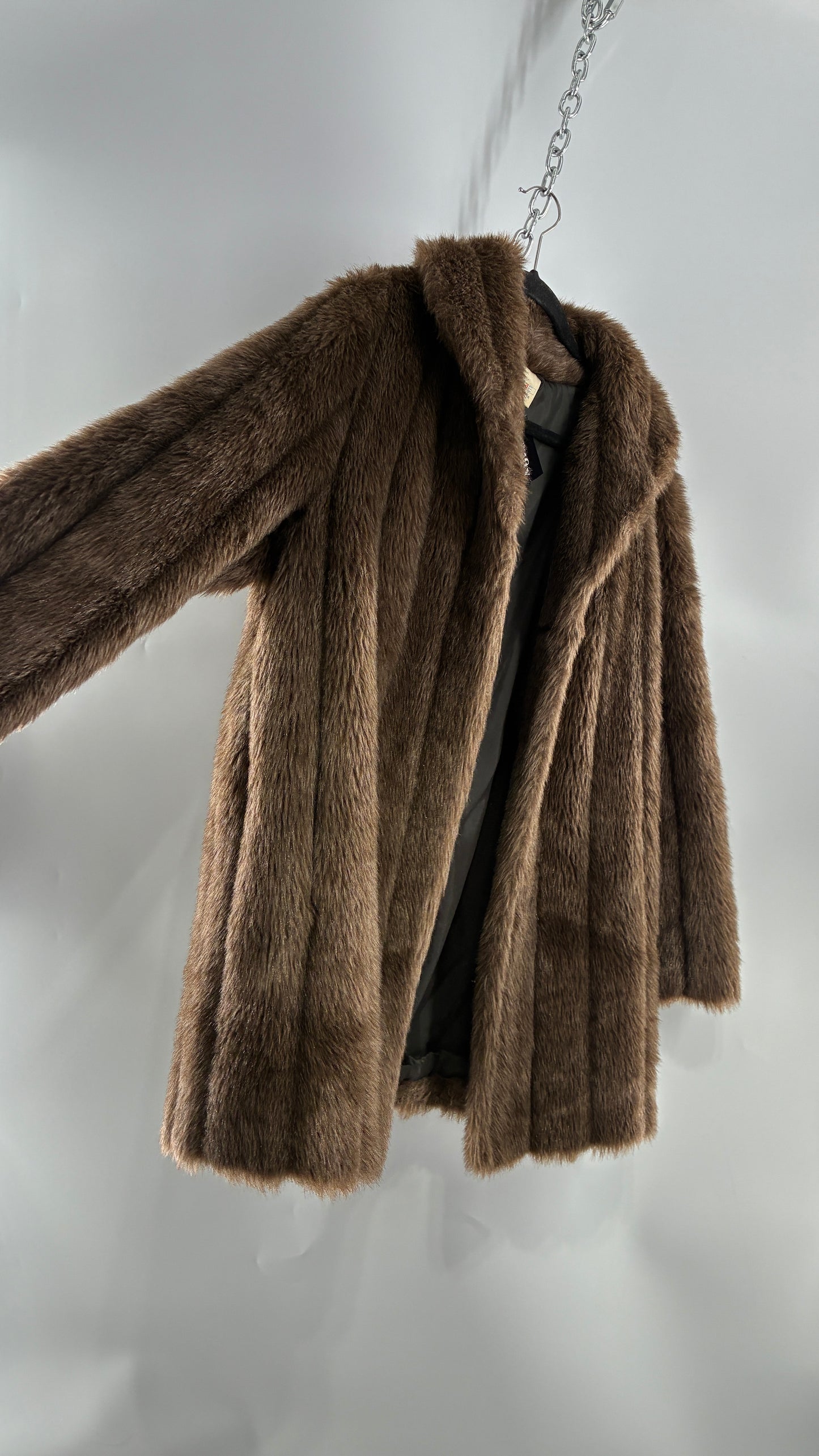 Vintage Vegan Mixed Brown Tones Paneled Fur Coat  (12)