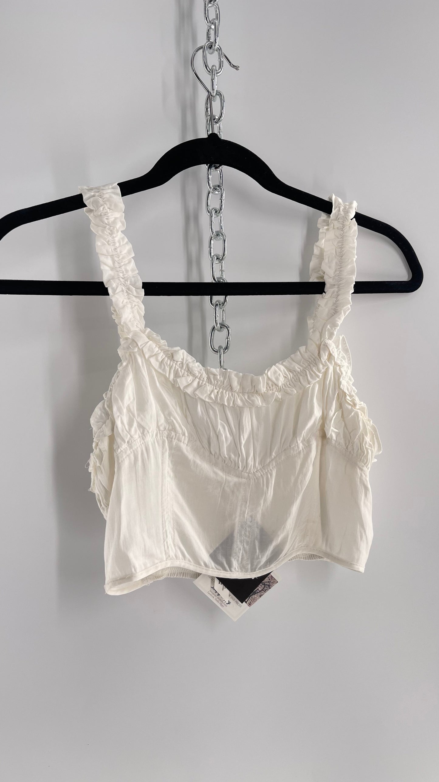 Intimately Free People White Ruched Bust Ruffle Trim Top (XS)