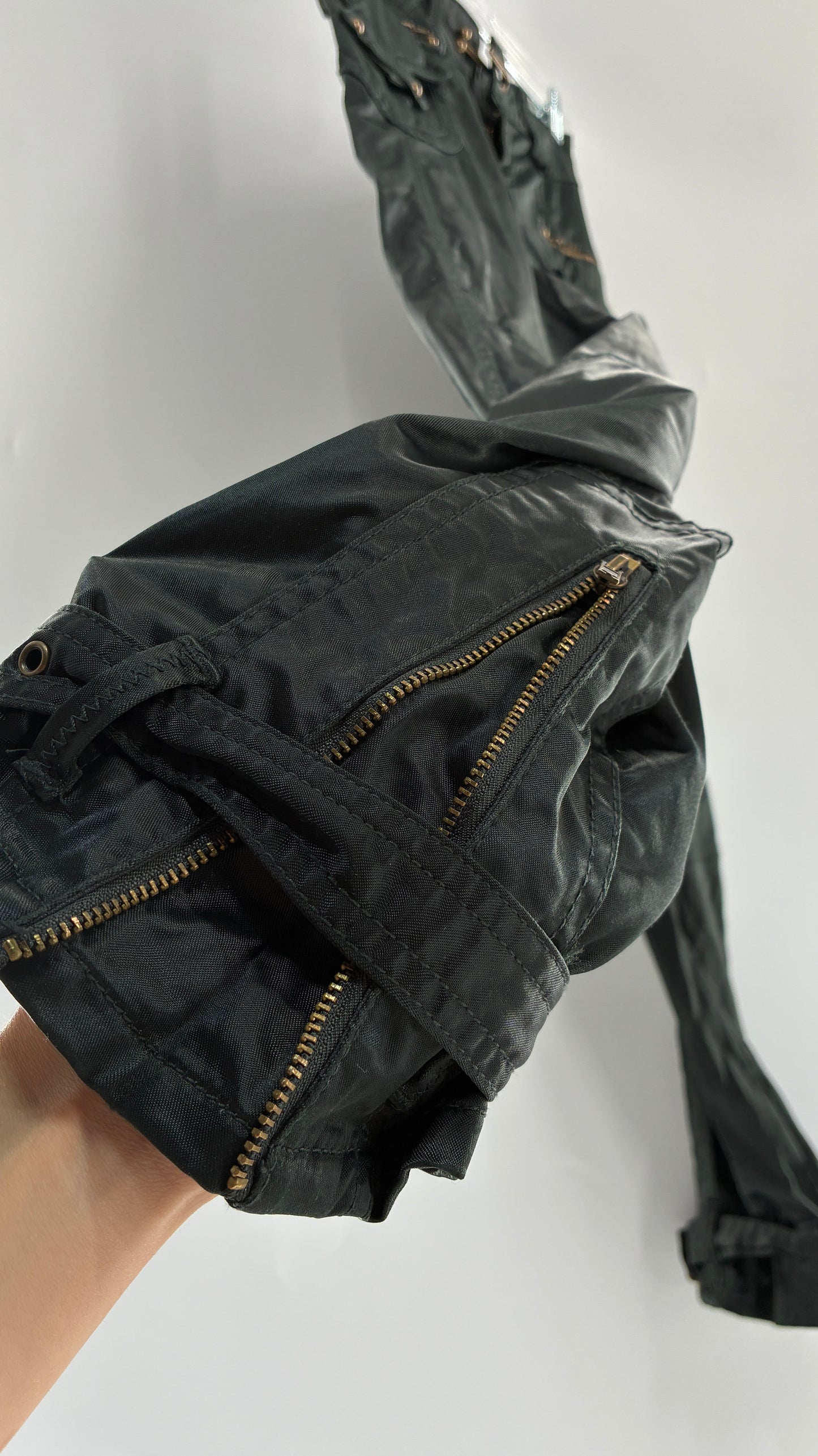 Vintage SUPERSTAR Shiny Low Rise Black Cargos with Heavy Brass Hardware, Zippers and Closure (36)