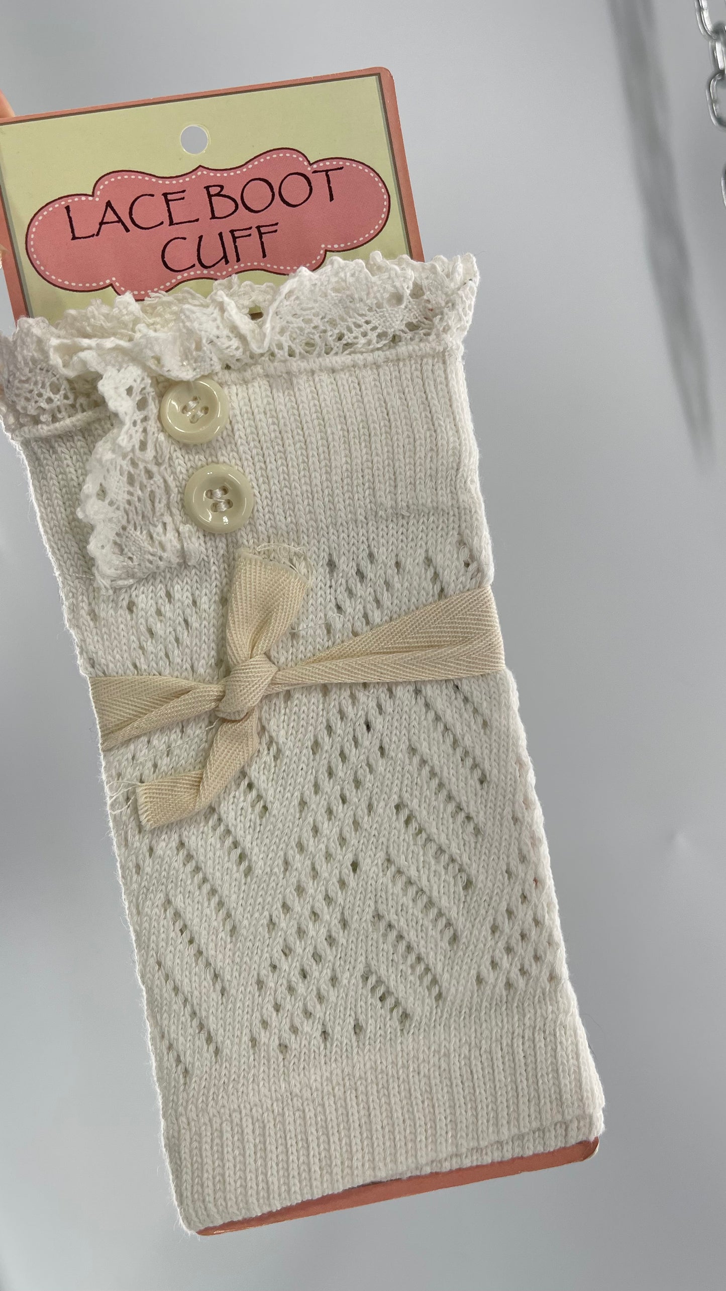 Deadstock Vintage Leg Warmers White with Lace Trim and Buttons