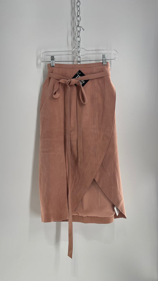 Free People Blush Genuine Suede Leather Tie Waist Long Skirt (2)