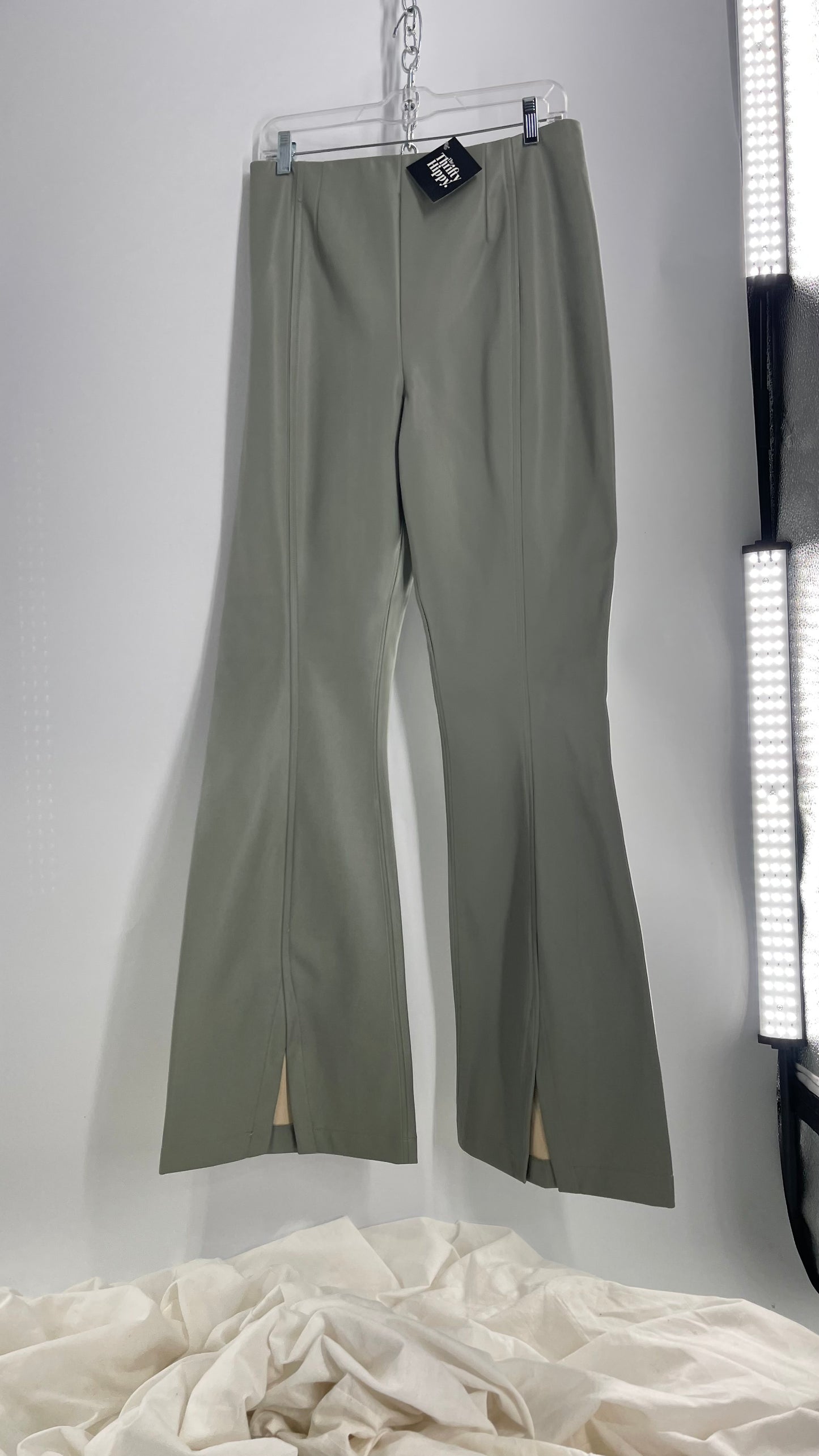 Free People Real Deal Grey/Sage Vegan Leather Vented Hem Flares (31)