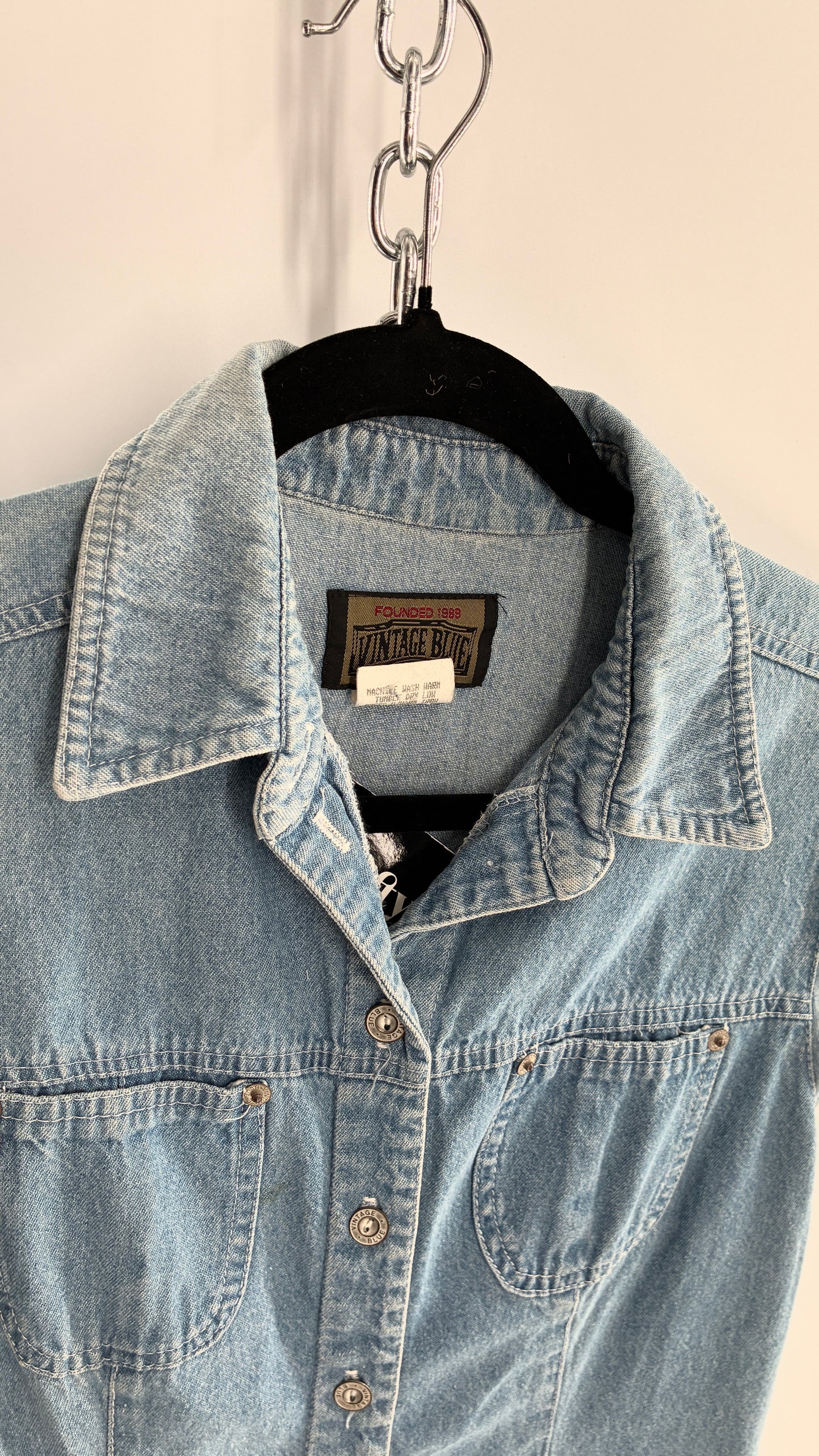 Vintage VINTAGE BLUE Light Wash Denim Button Front Micro Mini Dress (7)