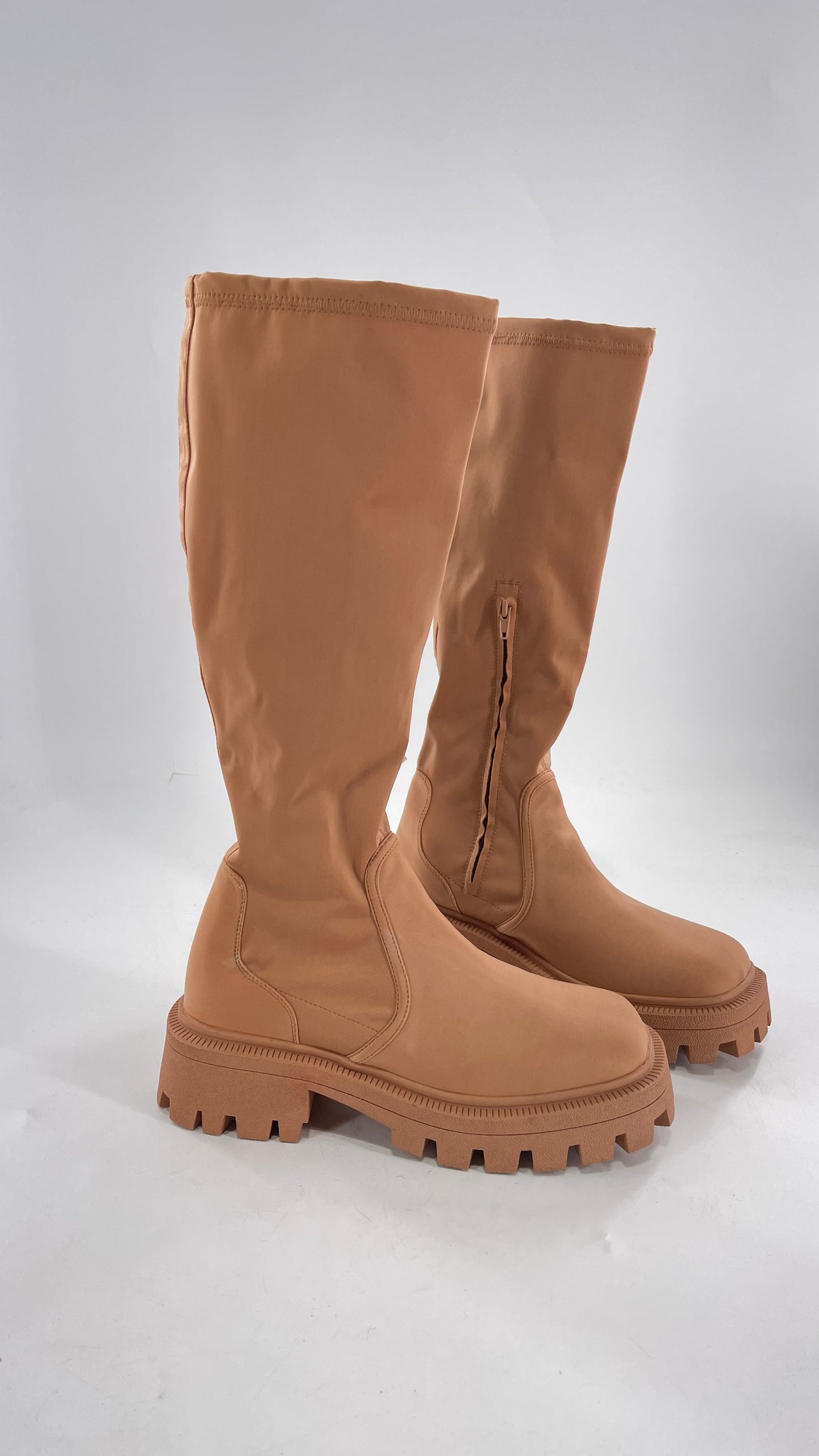 Urban Outfitters Tan Knee High Square Toe Sock Boot (8)