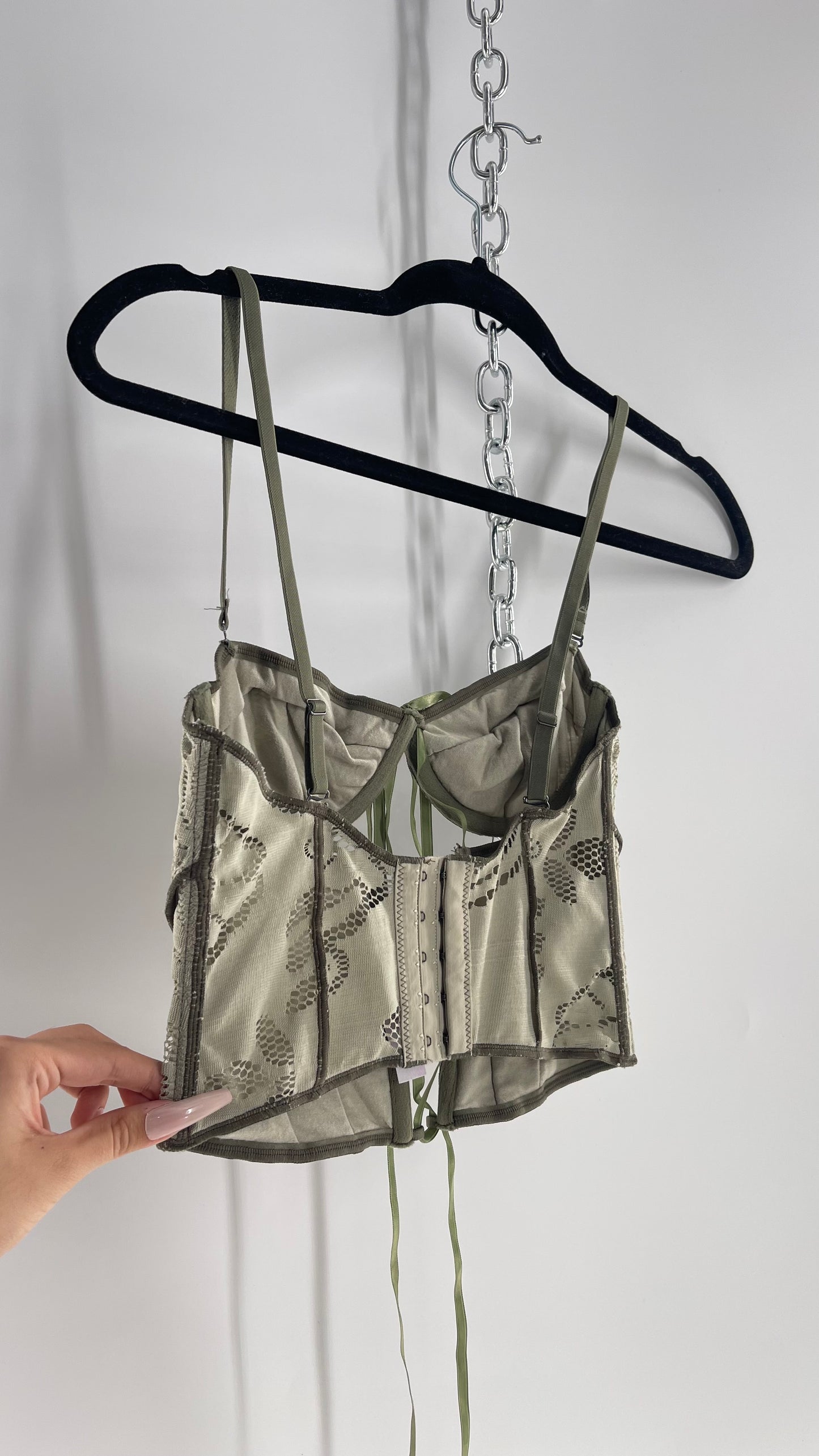 Sage Green Lace Front Textured Lace Corset (Medium)