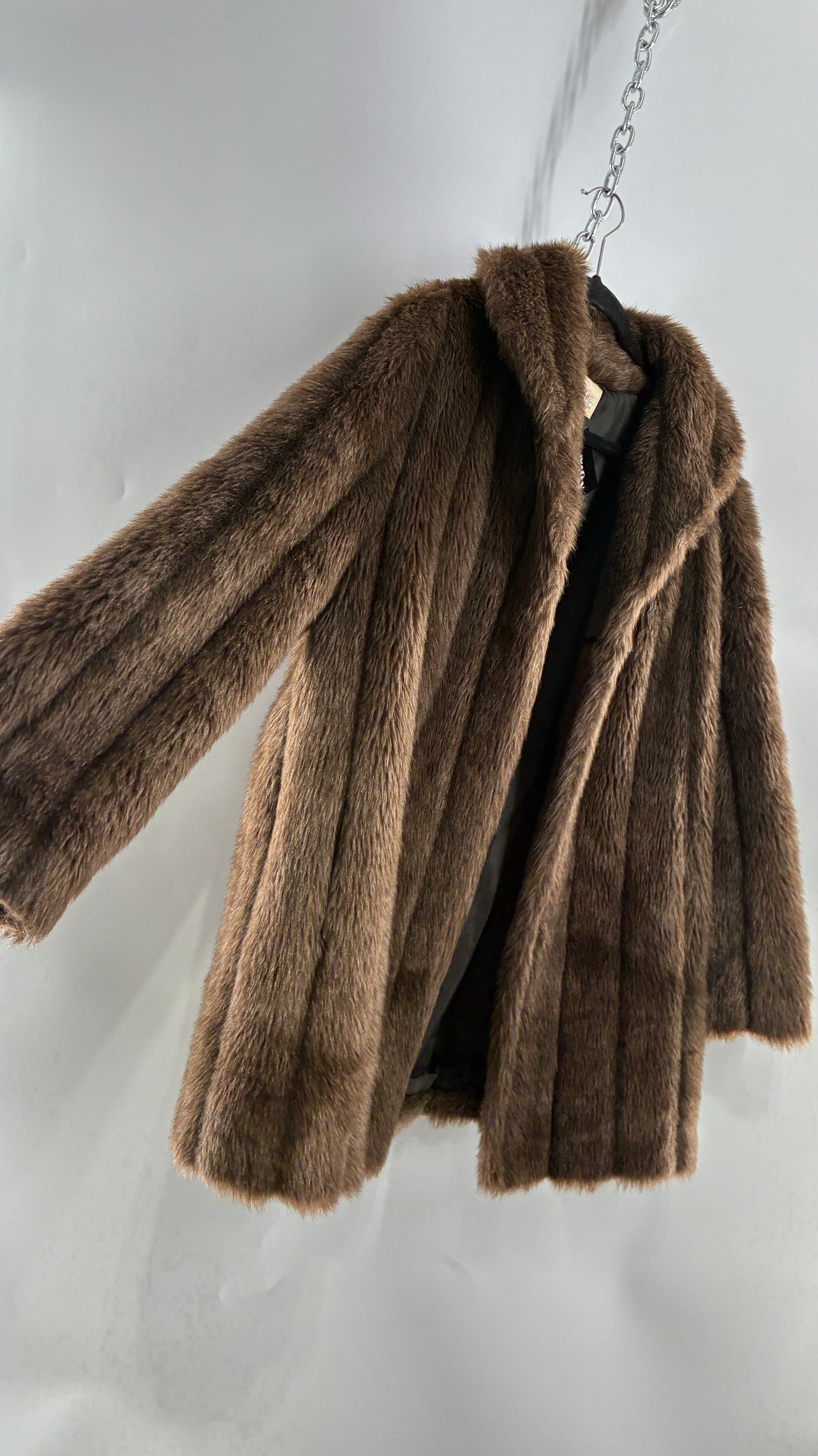 Vintage Vegan Mixed Brown Tones Paneled Fur Coat  (12)