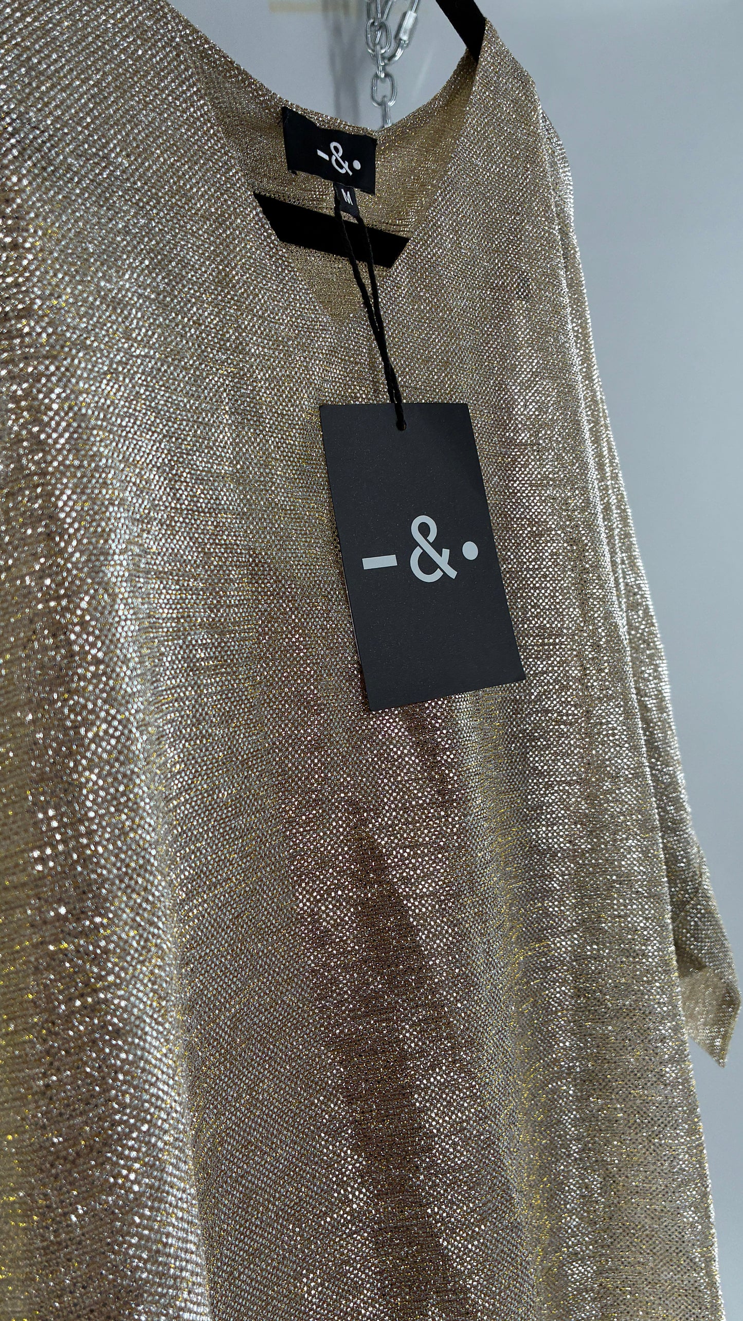 DASH & DOT Gold and Silver Metallic Shimmer Boxy Top with Tags Attached (Medium)