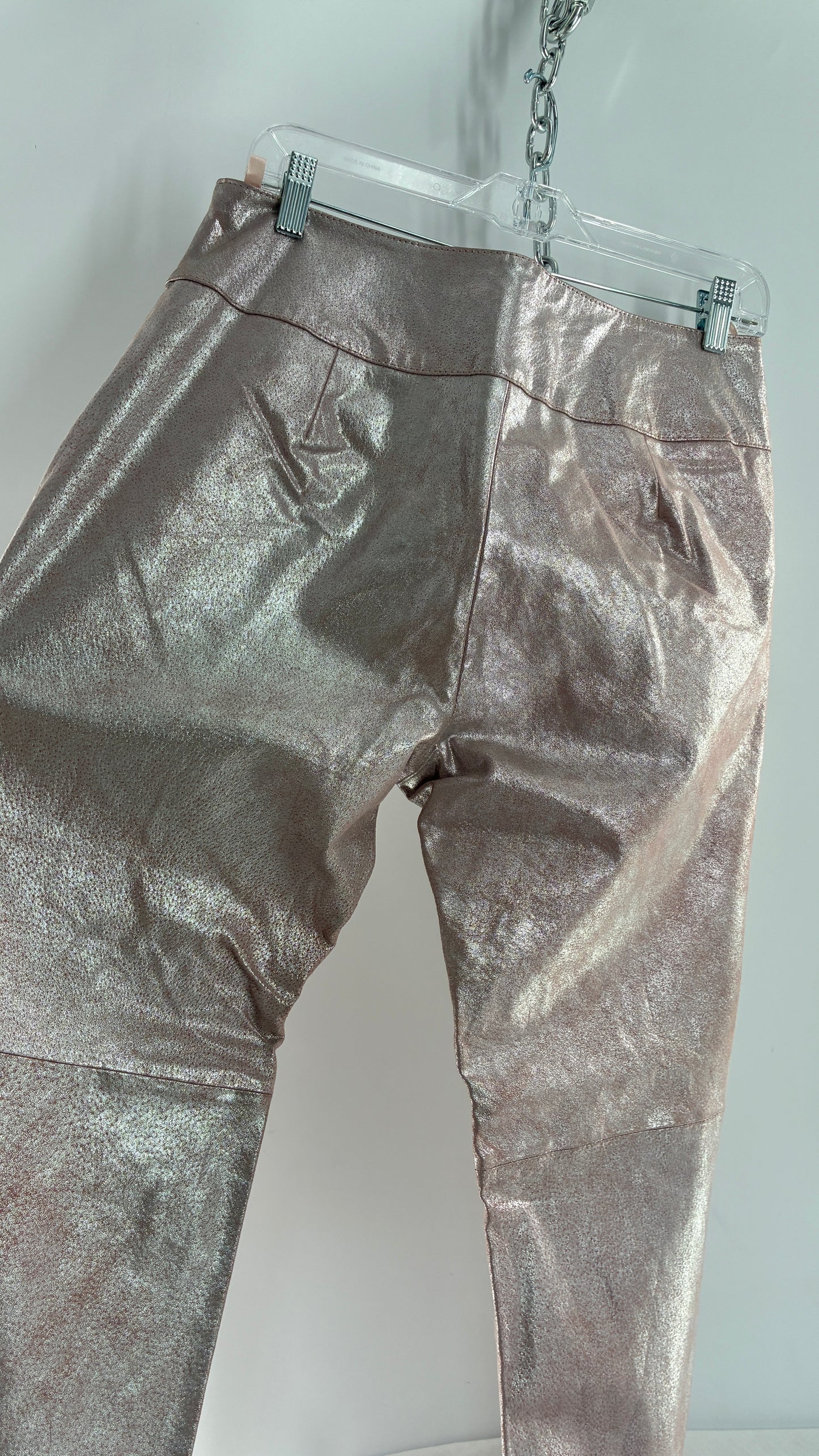 Vintage Deadstock METROSTYLE Pink Metallic Leather Low Rise Bottoms (12)