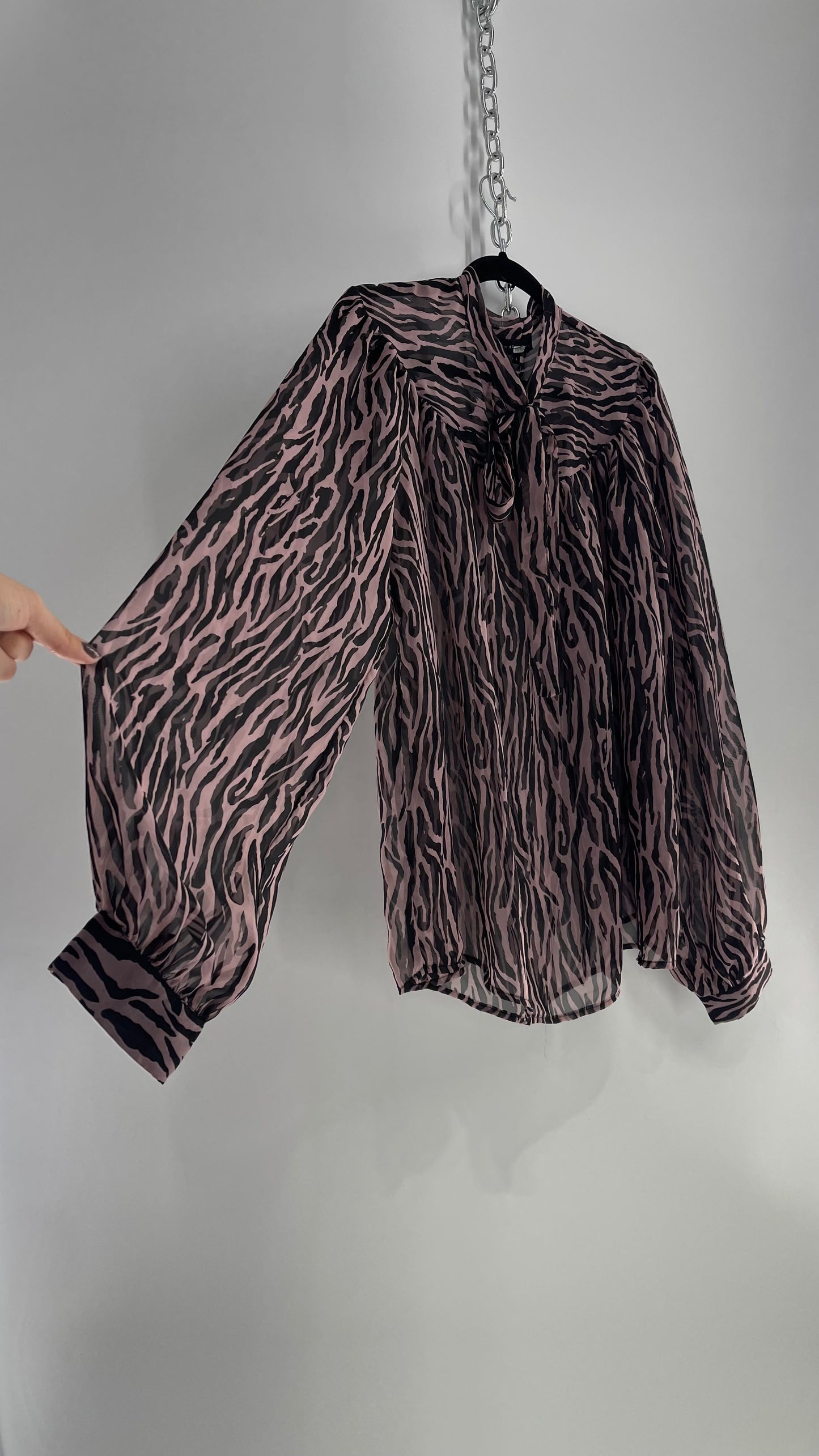 Endless Rose X Free People Lilac Zebra Tie Neck Sheer Blouse 
 (XS)