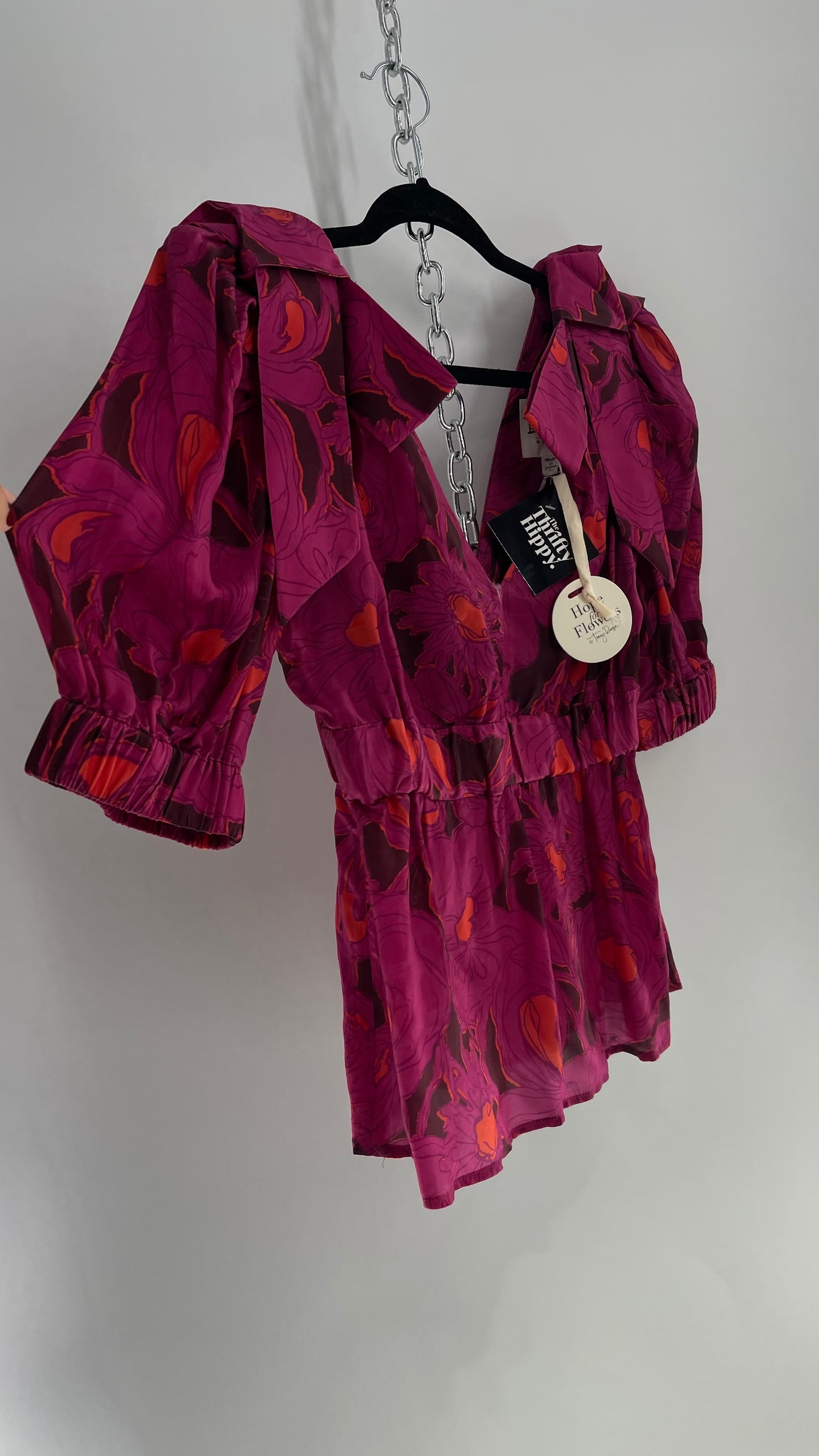 Hope for Flowers Tracy Reese Silky Bow Shoulder Fuchsia Hot Pink Floral Top (4)