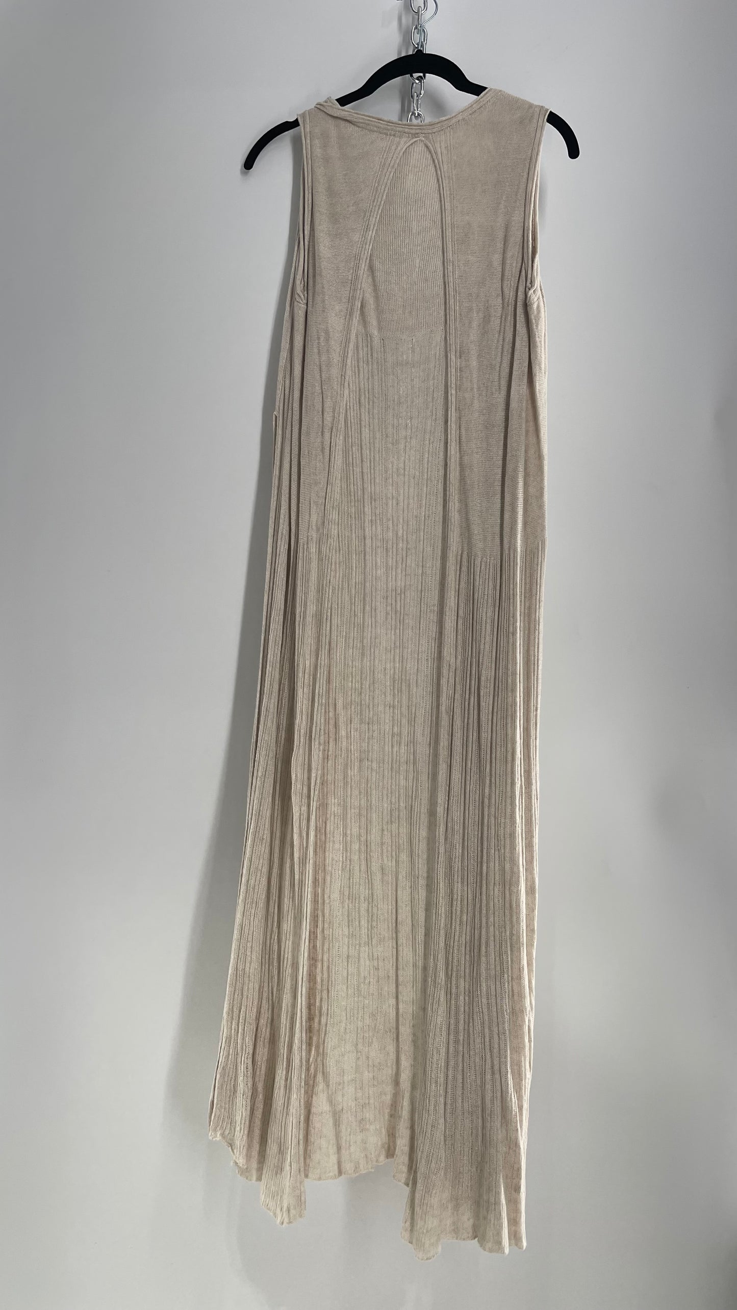 Free People Sleeveless Full Length Knit Beige Cape (XS)