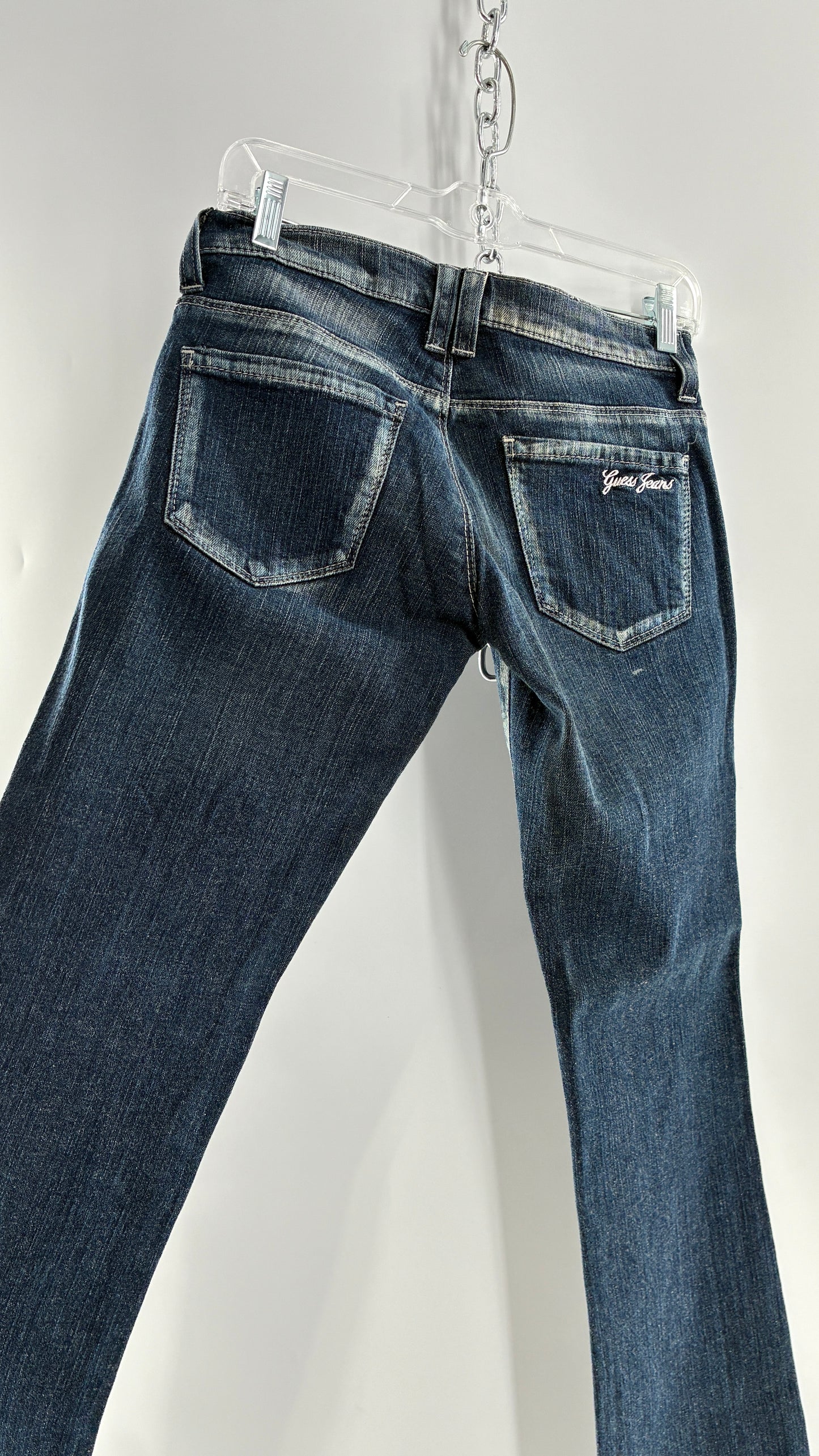 Vintage GUESS CO Ultra Low Rise Jeans with Bleached Seams and Button Side Closure (26)