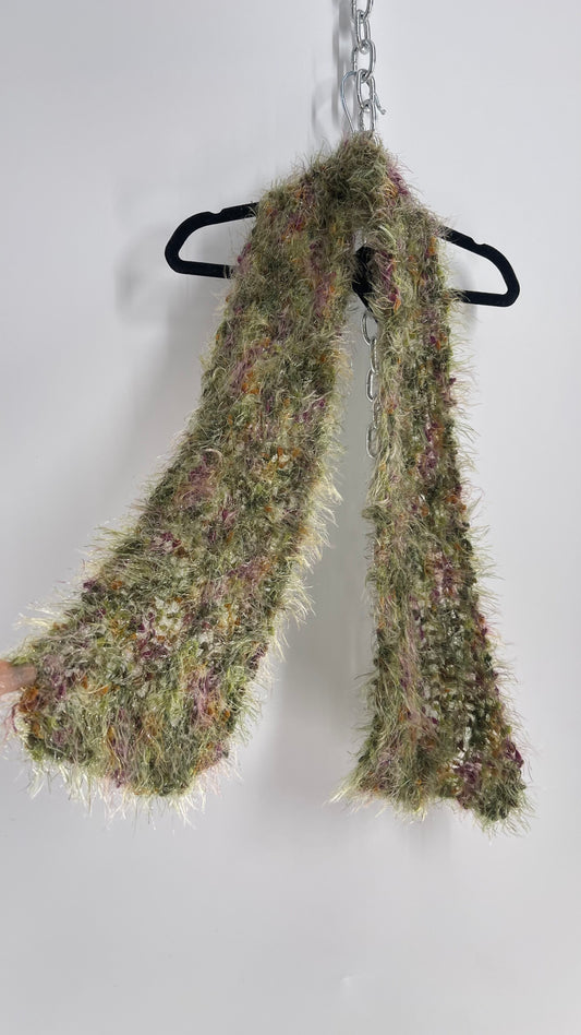 Vintage 1990s Fuzzy Tinsel Light Green Baby Sparkle Scarf