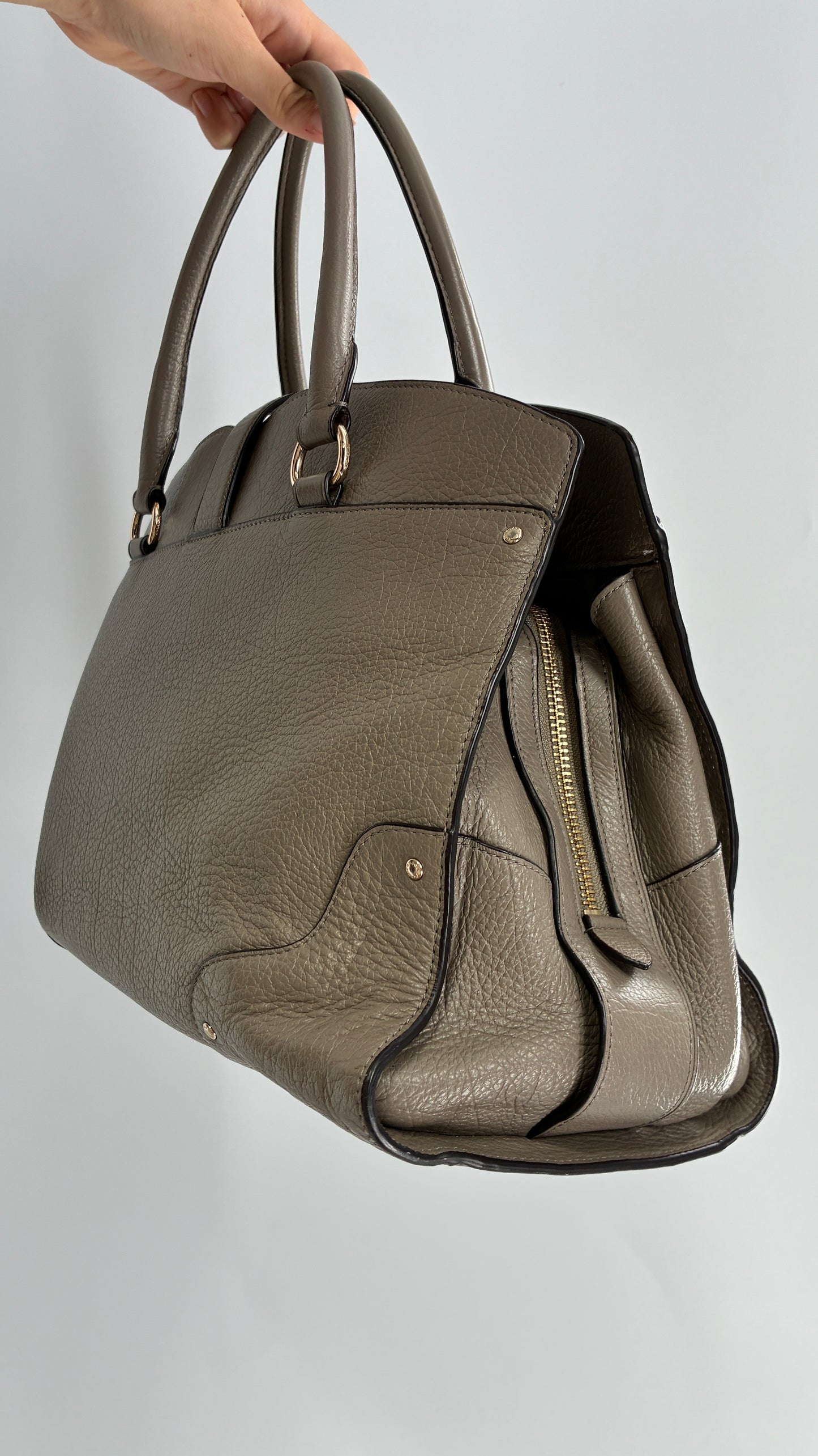 COACH Mercer Satchel 30in Grain Taupe Leather Bag with Multiple Sections and Pockets