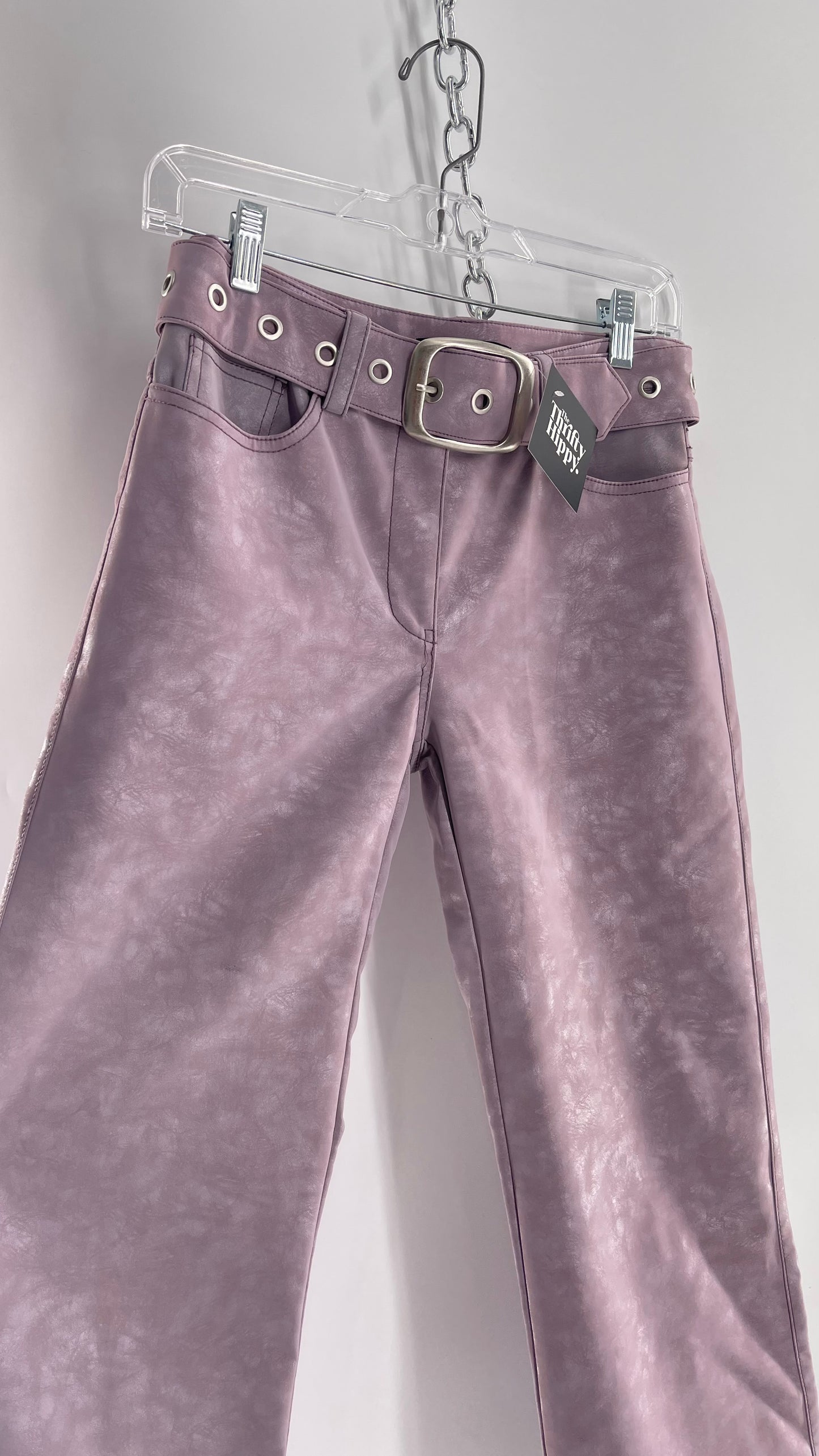 I.AM.GIA Faux Leather Lilac Textured Kickflares with Grommet Belt (XS)