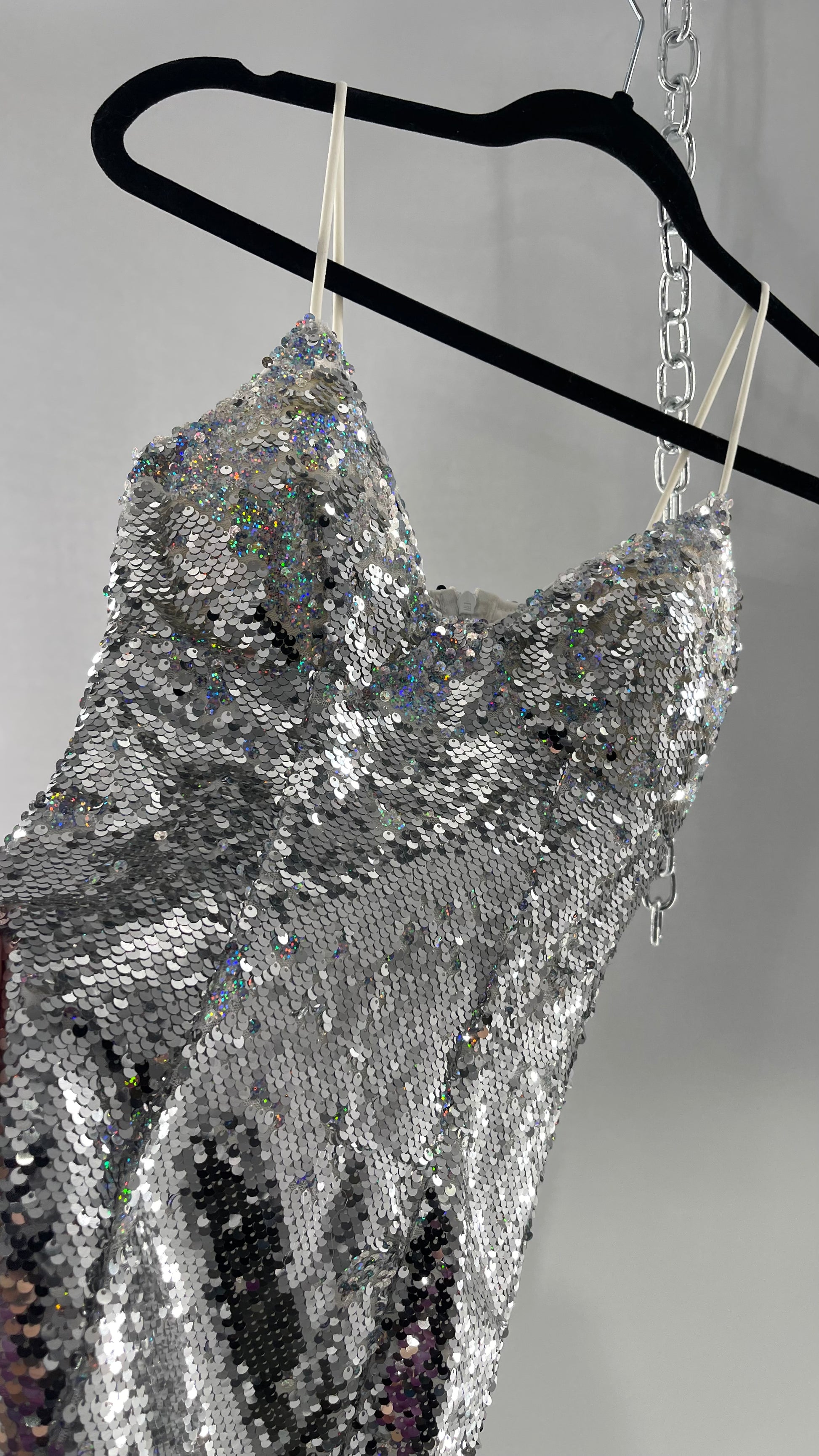 Princess Polly Silver Iridescent Sequin Mini Dress with Triangle Cups The Thrifty Hippy Princess Polly Silver Iridescent Sequin Mini Dress with Triangle Cups The Thrifty Hippy