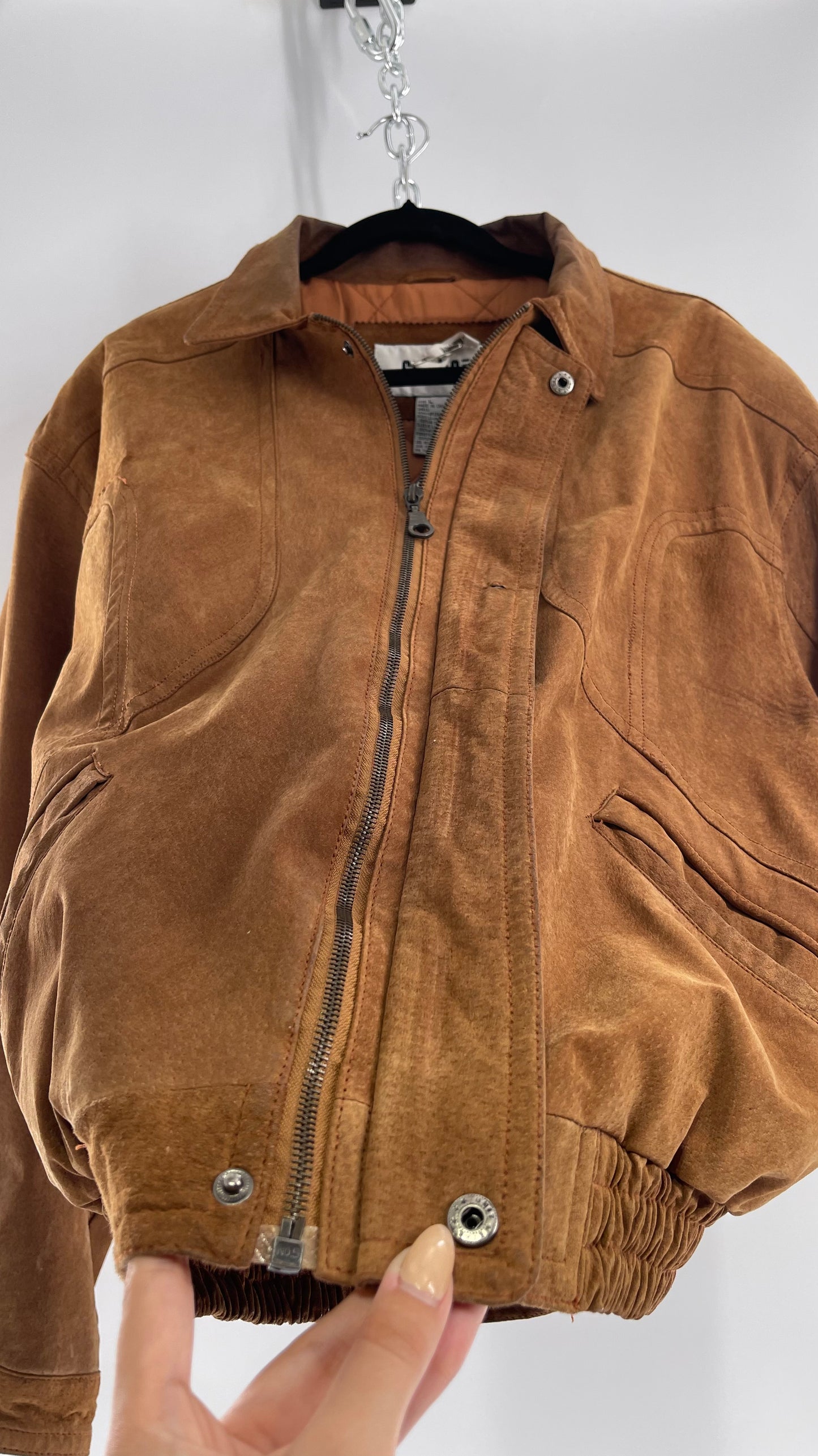 GITANO Vintage Camel Brown Genuine Leather Bomber Jacket (Large)