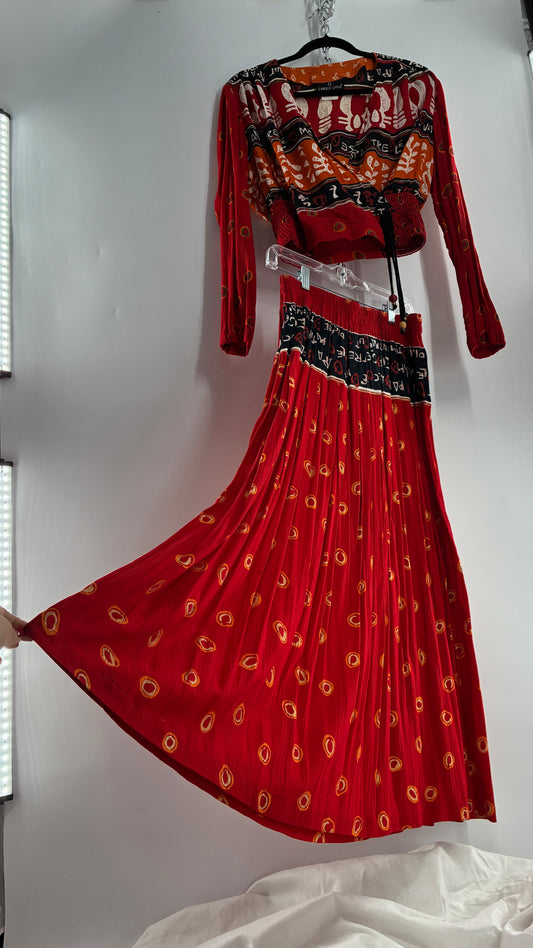 Vintage CAROLE LITTLE Red 3pc Set, Cropped Blouse, Haram Pant and Skirt (Pants 4, Skirt 10, Top S)