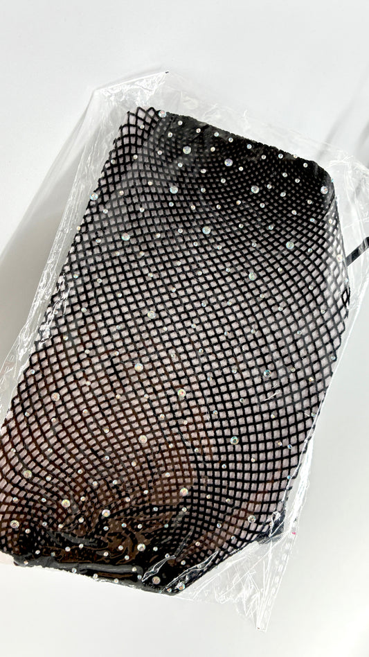 Vintage Black Fishnet Stockings Covered in Rhinestones