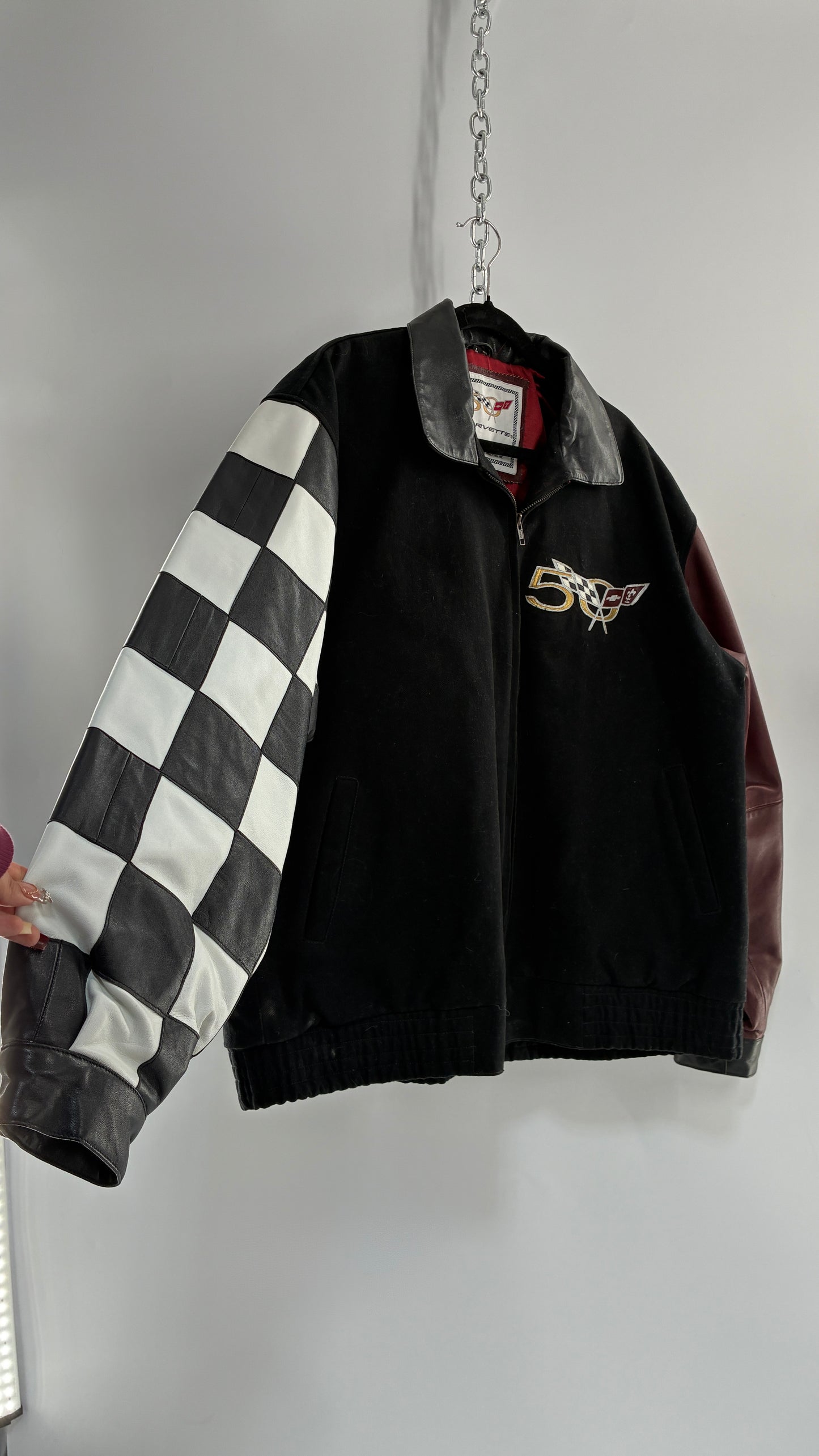 RARE Vintage Chevy CORVETTE 50th Anniversary Leather Varsity Style Jacket (Large)