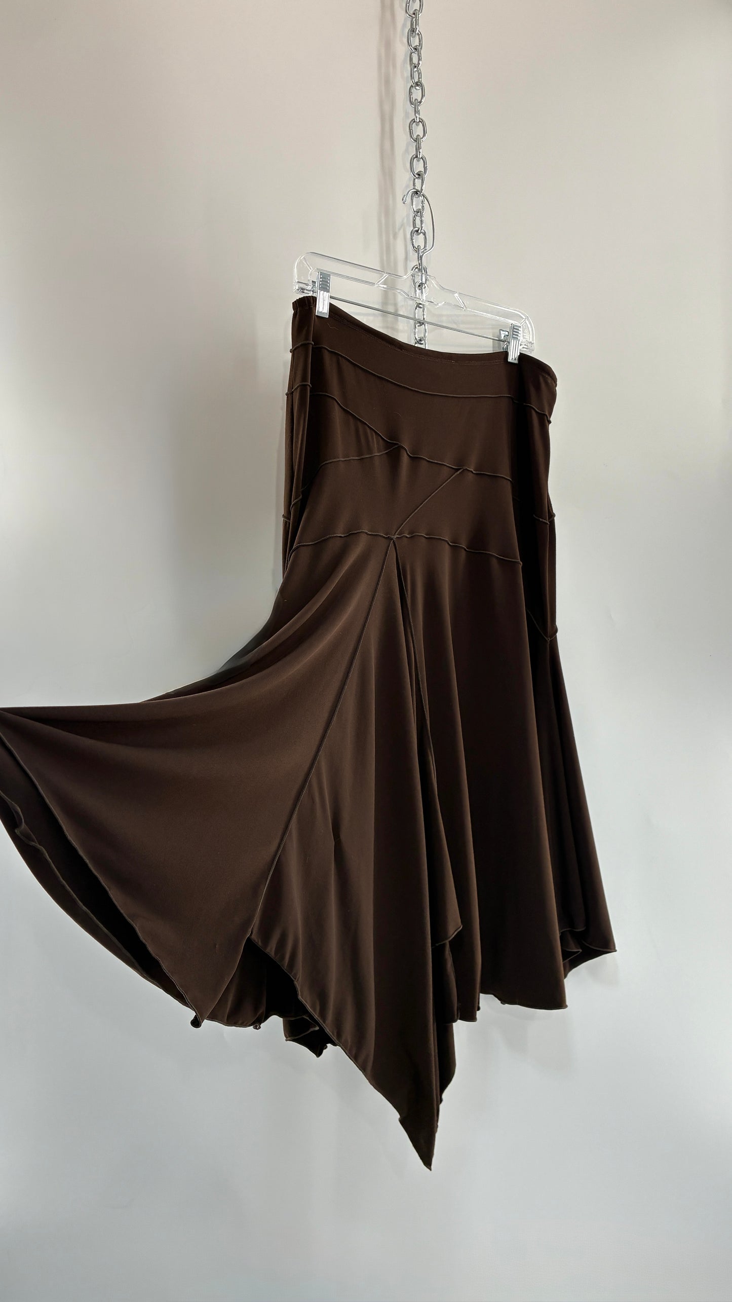 Vintage MAX STUDIO Brown Asymmetric Hem Maxi Hip Skirt (Medium)