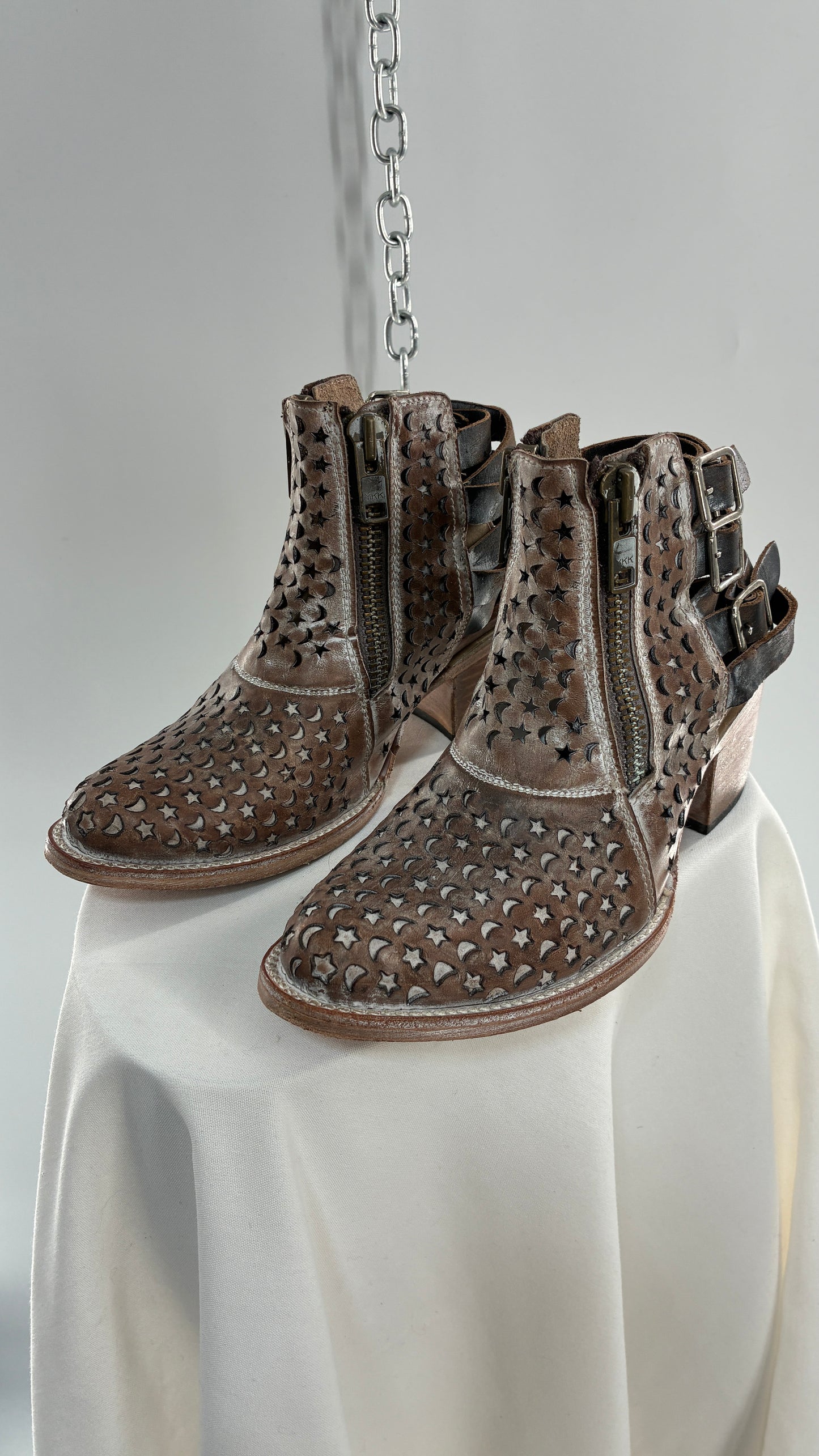 RARE FREEBIRD DAHLIA Star and Moon Booties with Exaggerated Buckle Detailing (8)