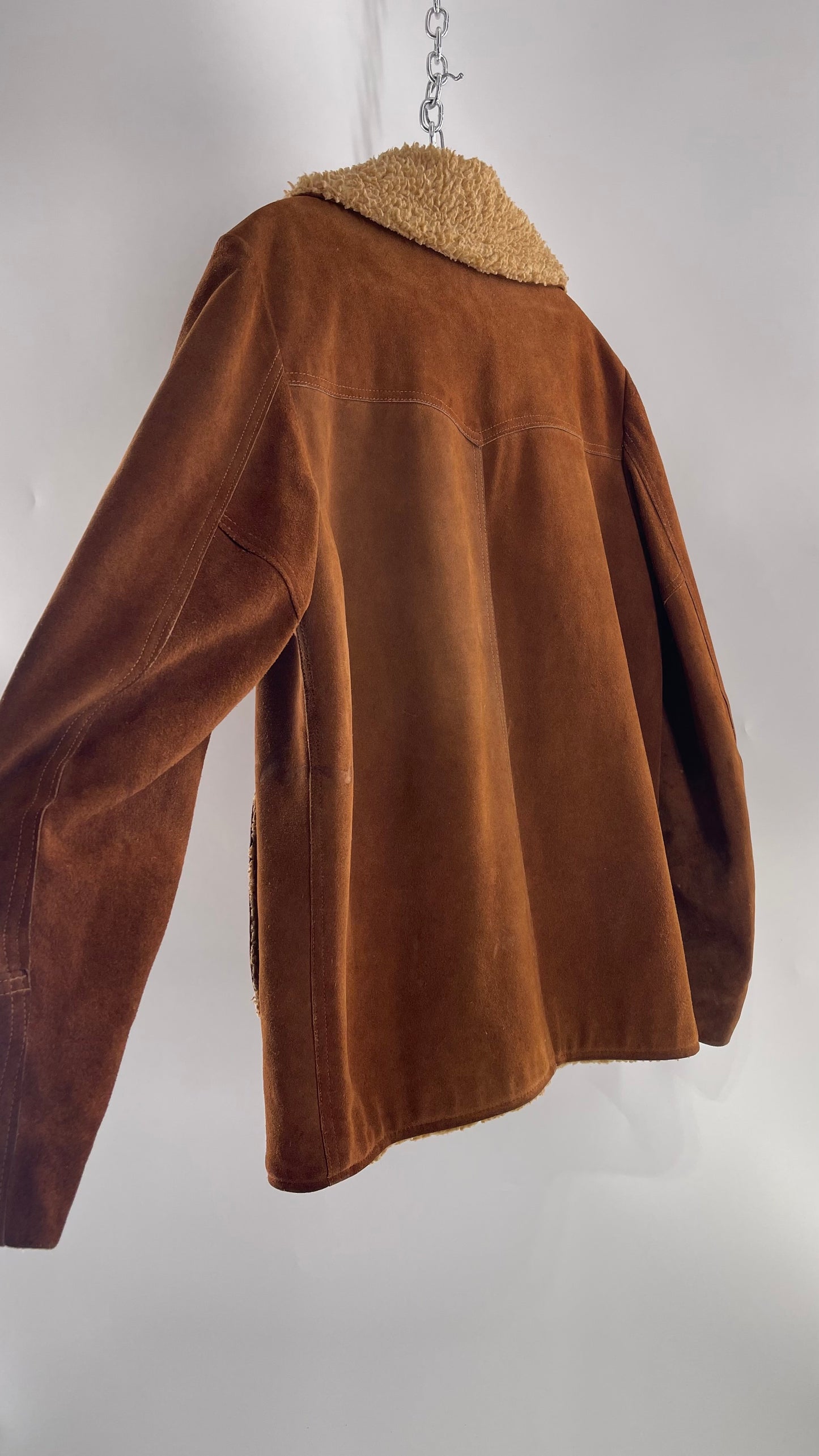 Vintage Heavy Duty Genuine Suede Leather Coat with Teddy Sherpa Lining (C) (Large/42)