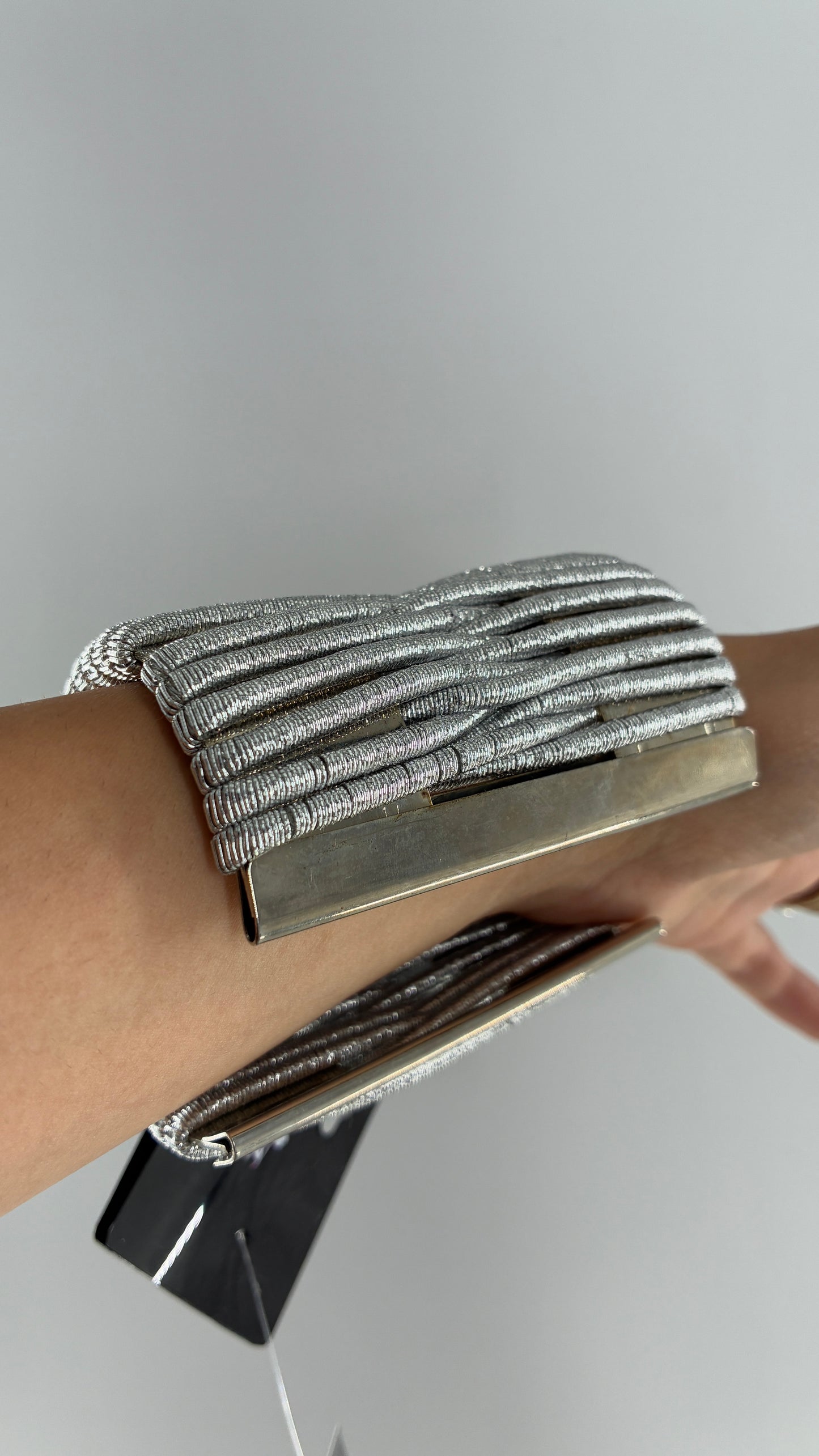 Deadstock Vintage MADRAG Silver Oversized Bangle Cuff with Metallic Bands