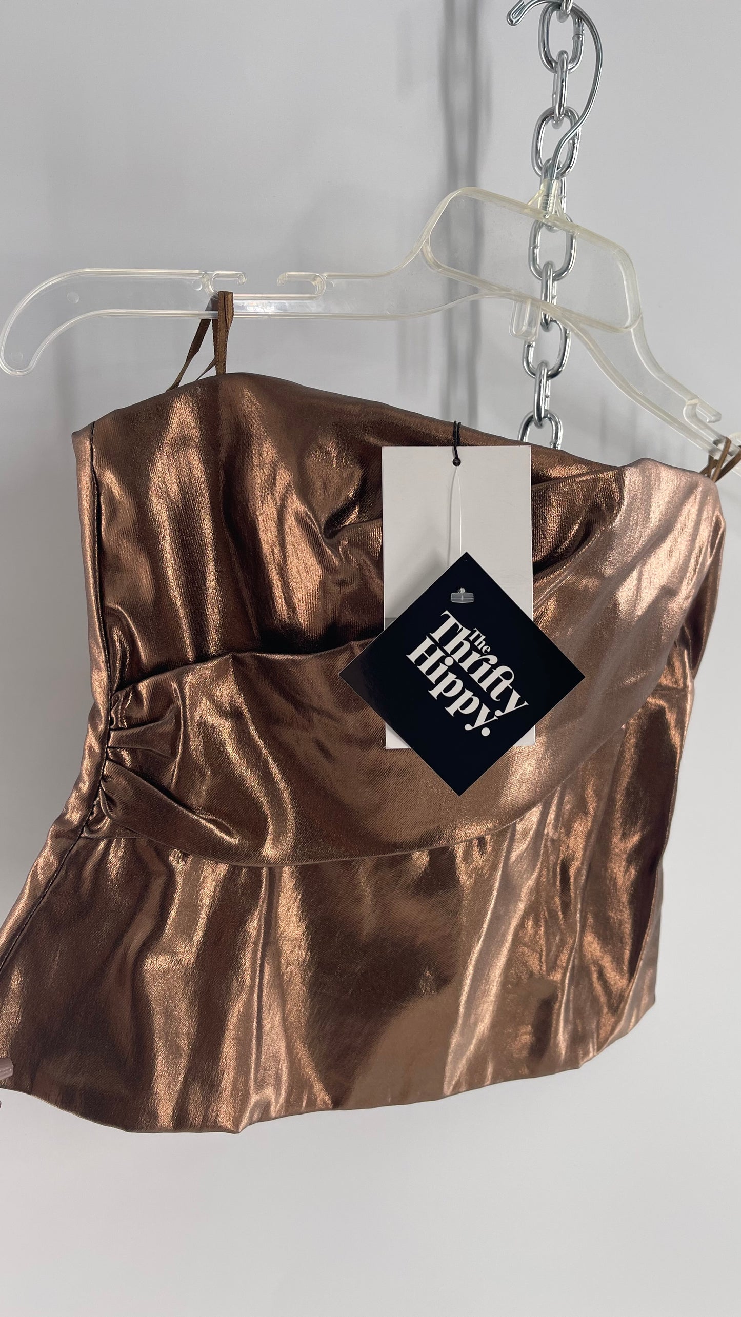 ZARA Metallic Bronze Bustier With Draping Detail and Tags Attached (Small)