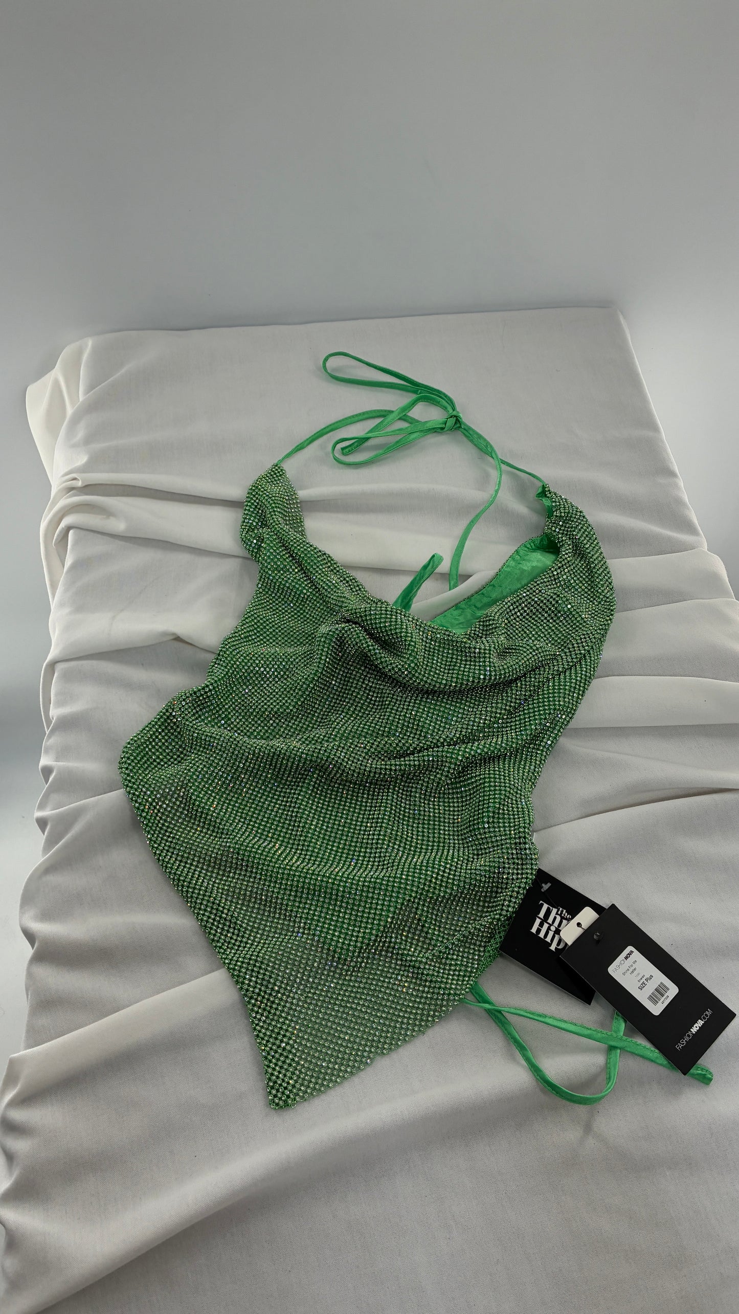 Fashion Nova Backless Green Backless Metal Mesh Halter with Tags Attached (Plus)