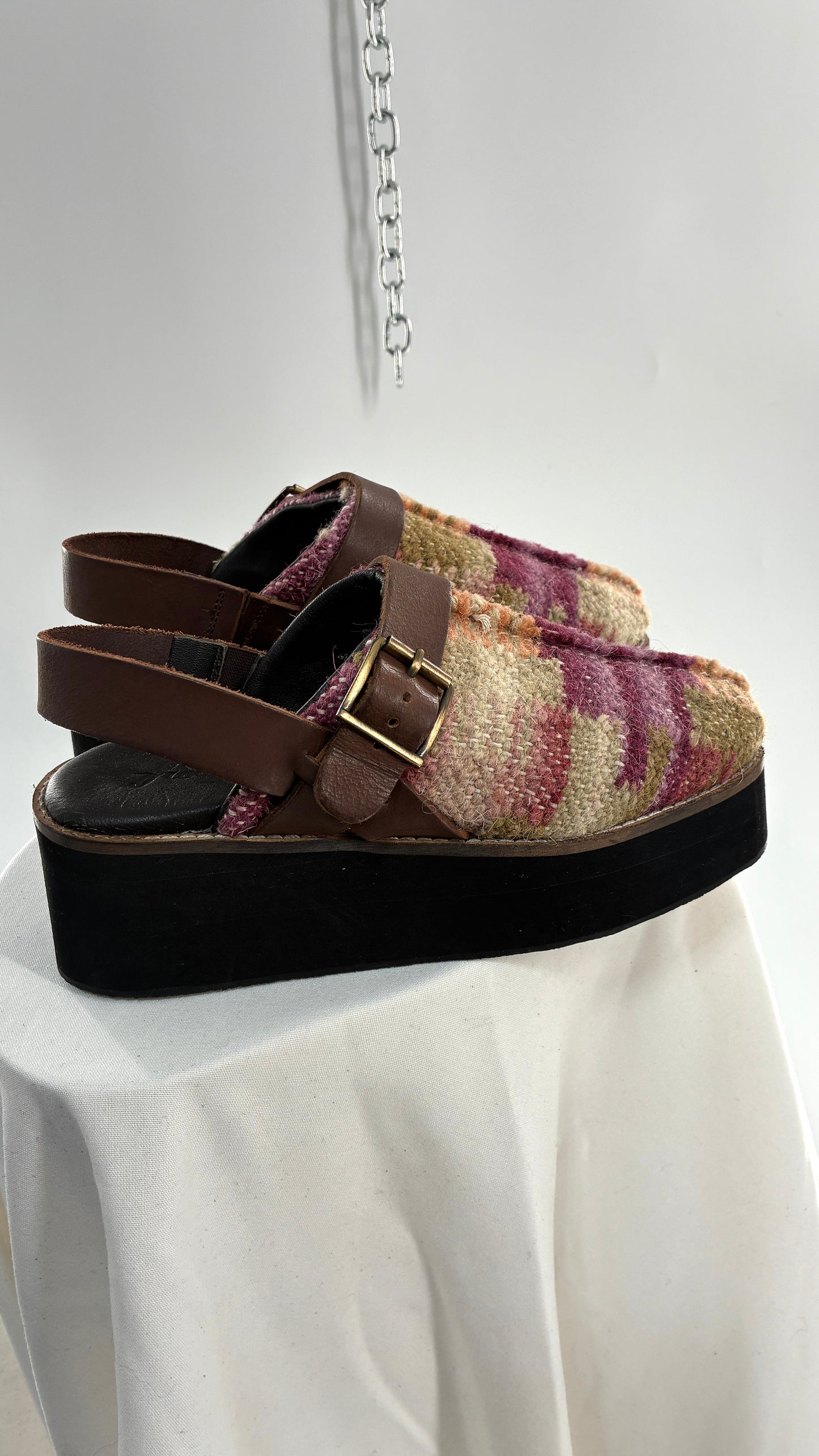 FREE PEOPLE Astrid Platform Mules Multicolor with Leather Straps  (7.5)
