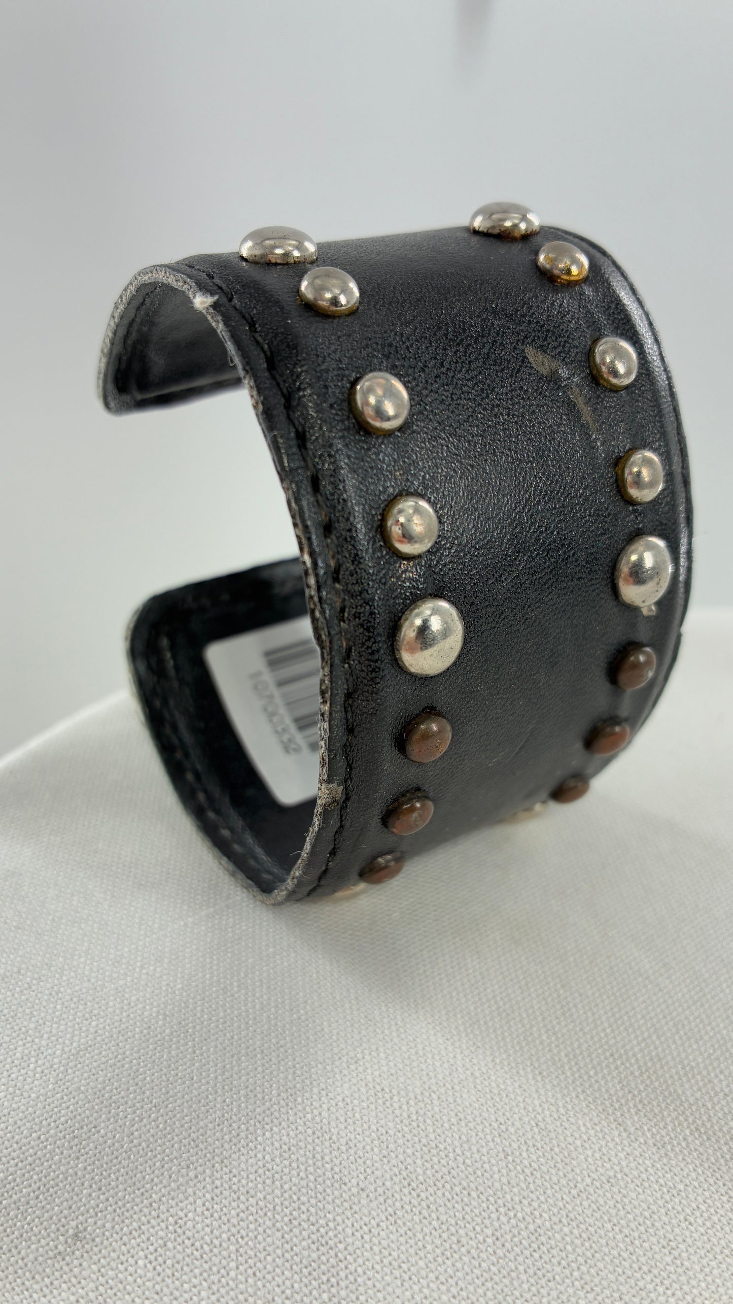Vintage Leather Studded Mixed Metal Bangle