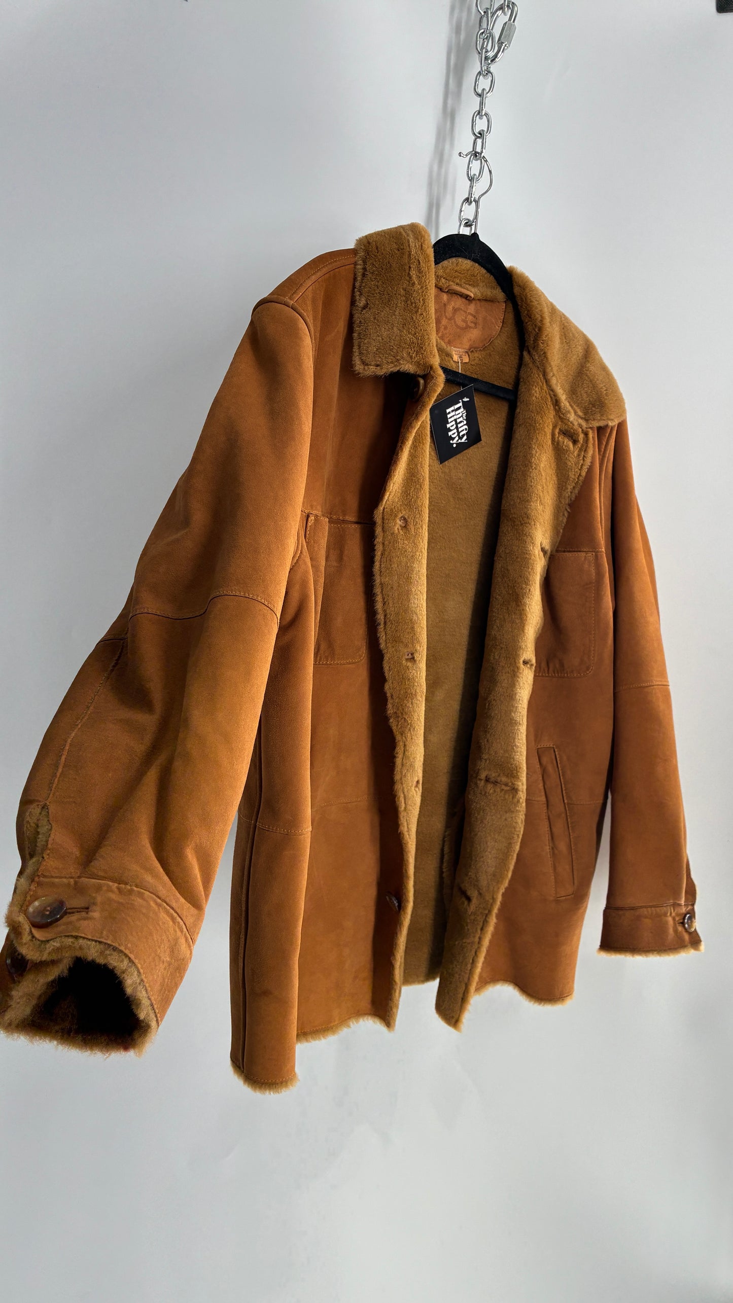 Vintage UGG Genuine Leather Button Front Fur Lined Jacket (Large)