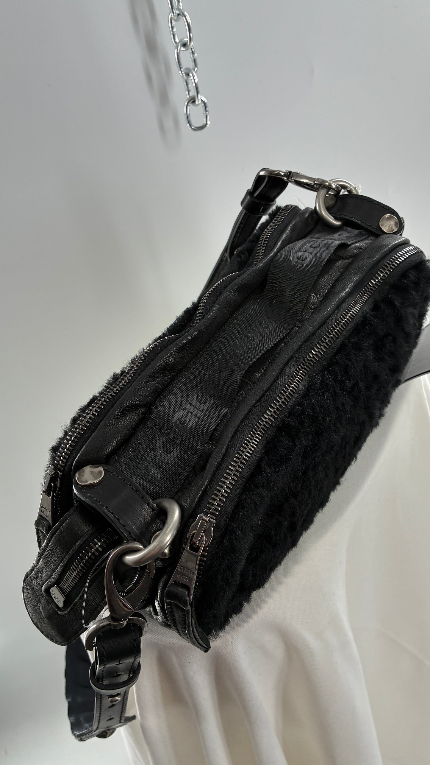 GIORGIO BRATO Black Lamb Leather Convertible Shoulder Bag and Backpack